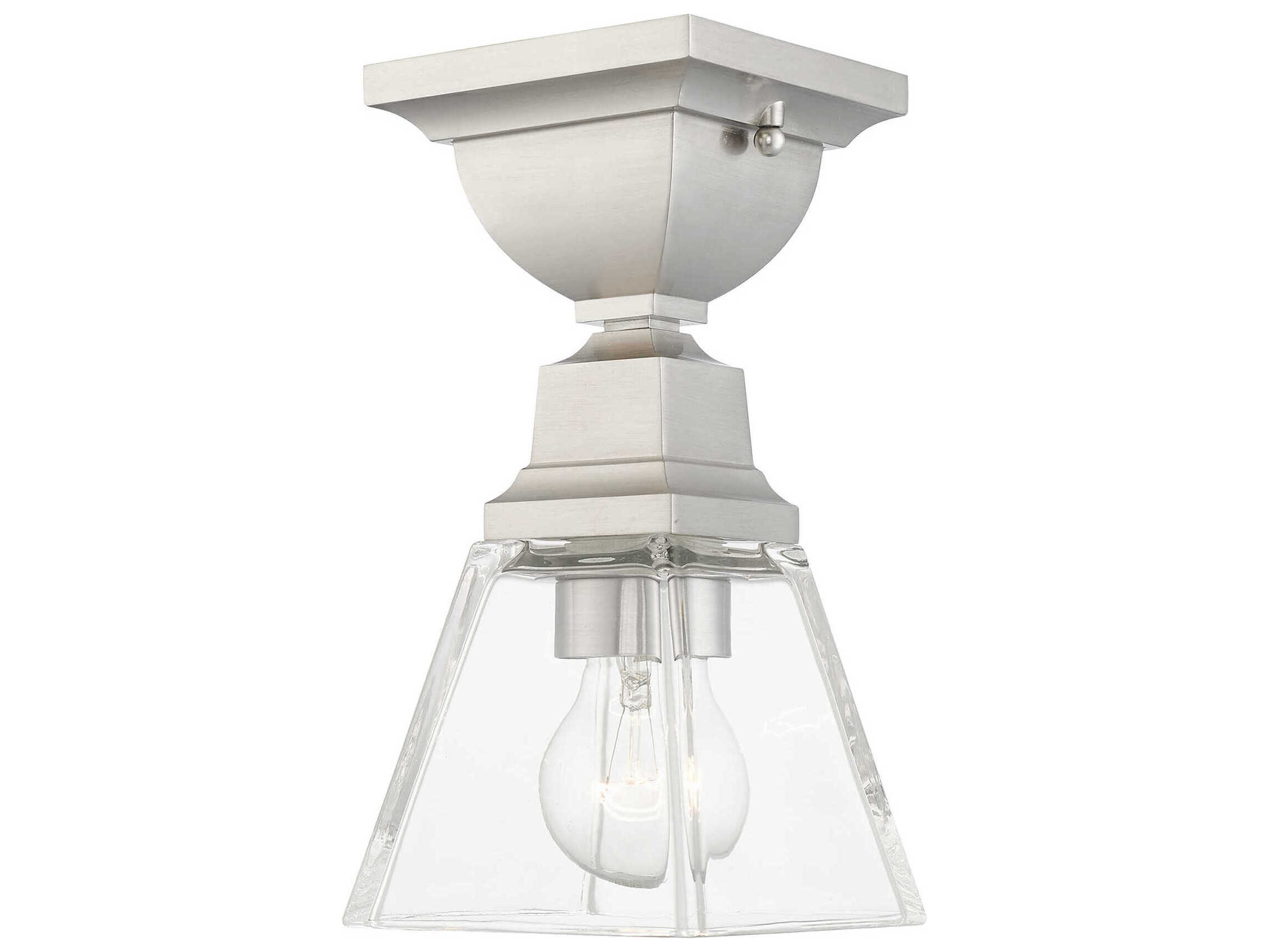 Livex Lighting Mission 1-Light Brushed Nickel Glass Semi Flush Mount