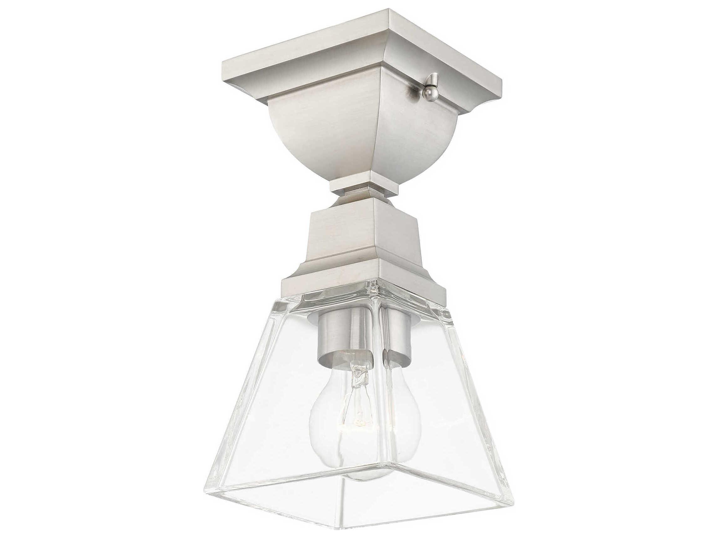 Livex Lighting Mission 1-Light Brushed Nickel Glass Semi Flush Mount