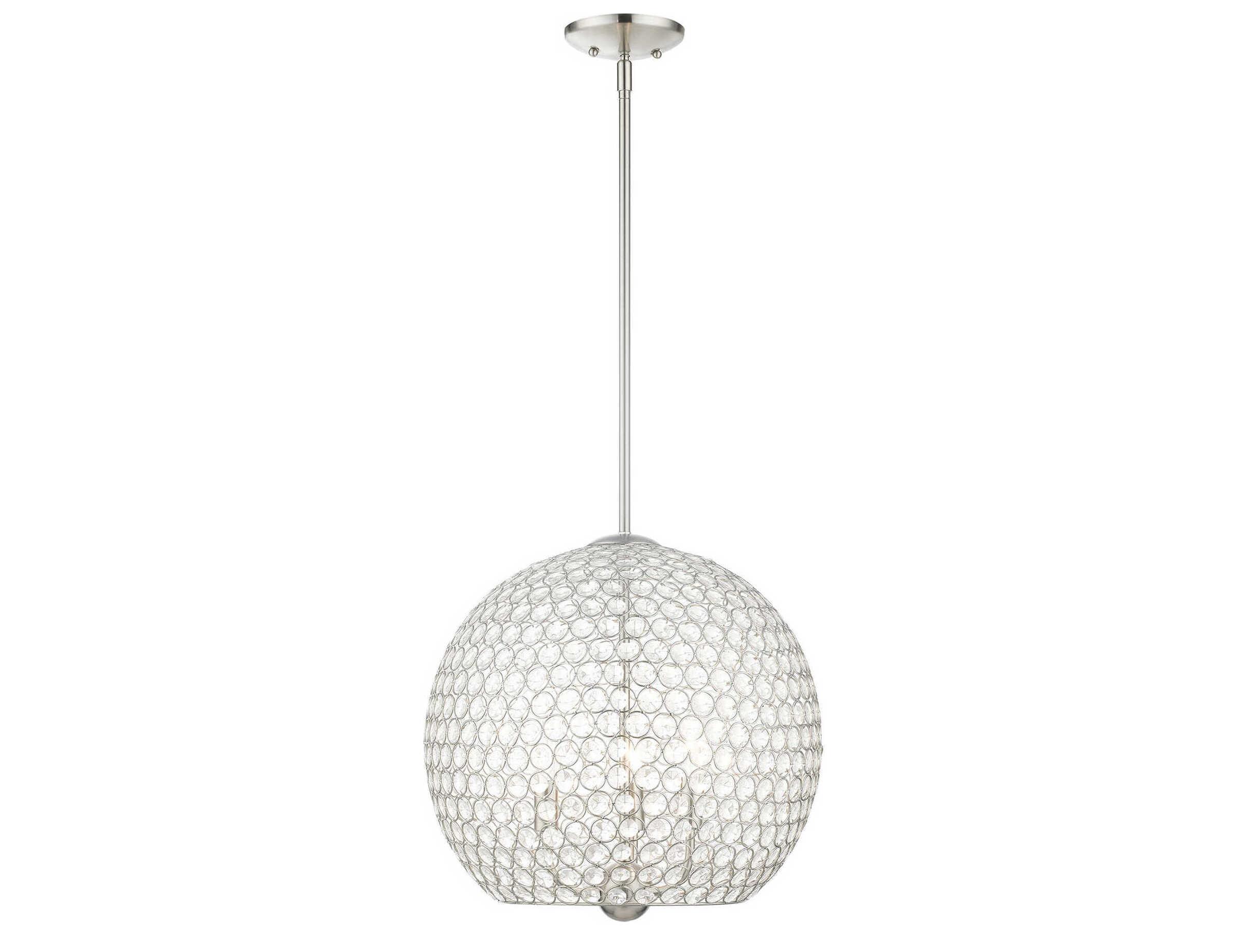 Livex Lighting Cassandra 3-Light Brushed Nickel Crystal Dome Pendant