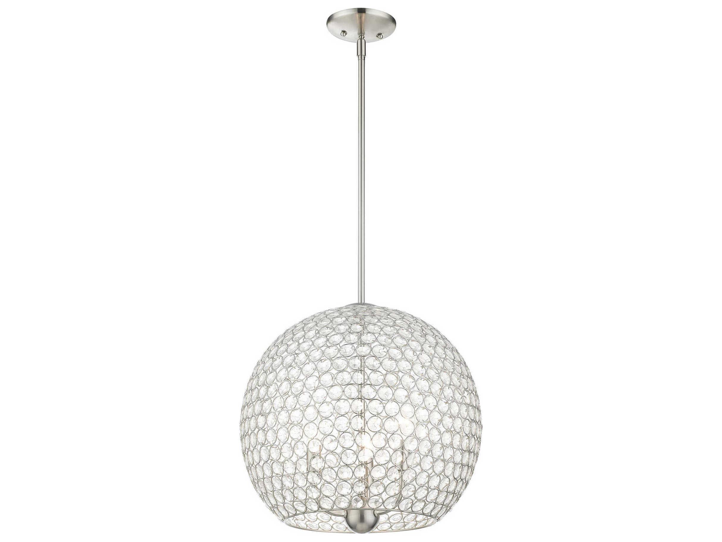 Livex Lighting Cassandra 3-Light Brushed Nickel Crystal Dome Pendant