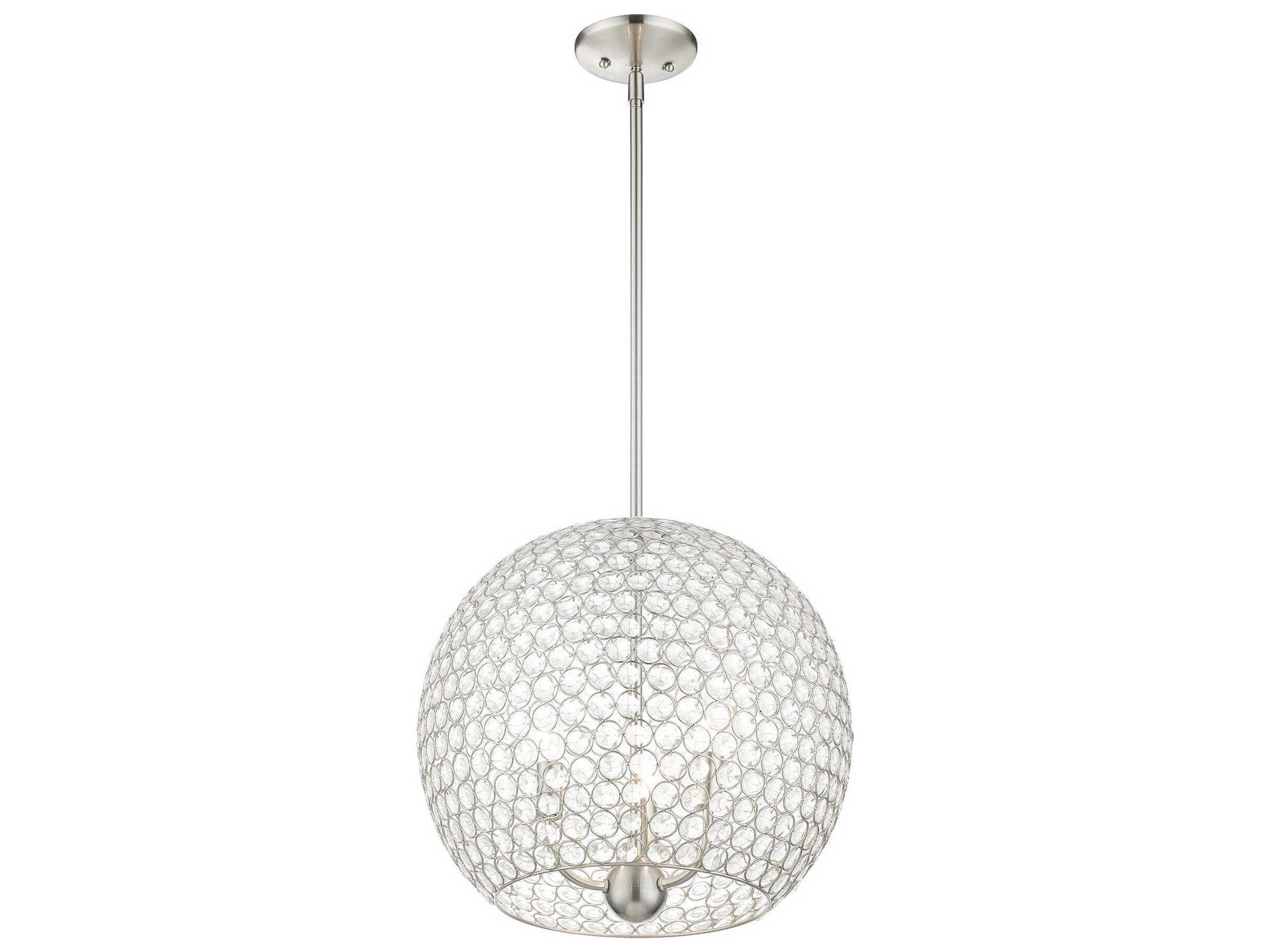 Livex Lighting Cassandra 3-Light Brushed Nickel Crystal Dome Pendant