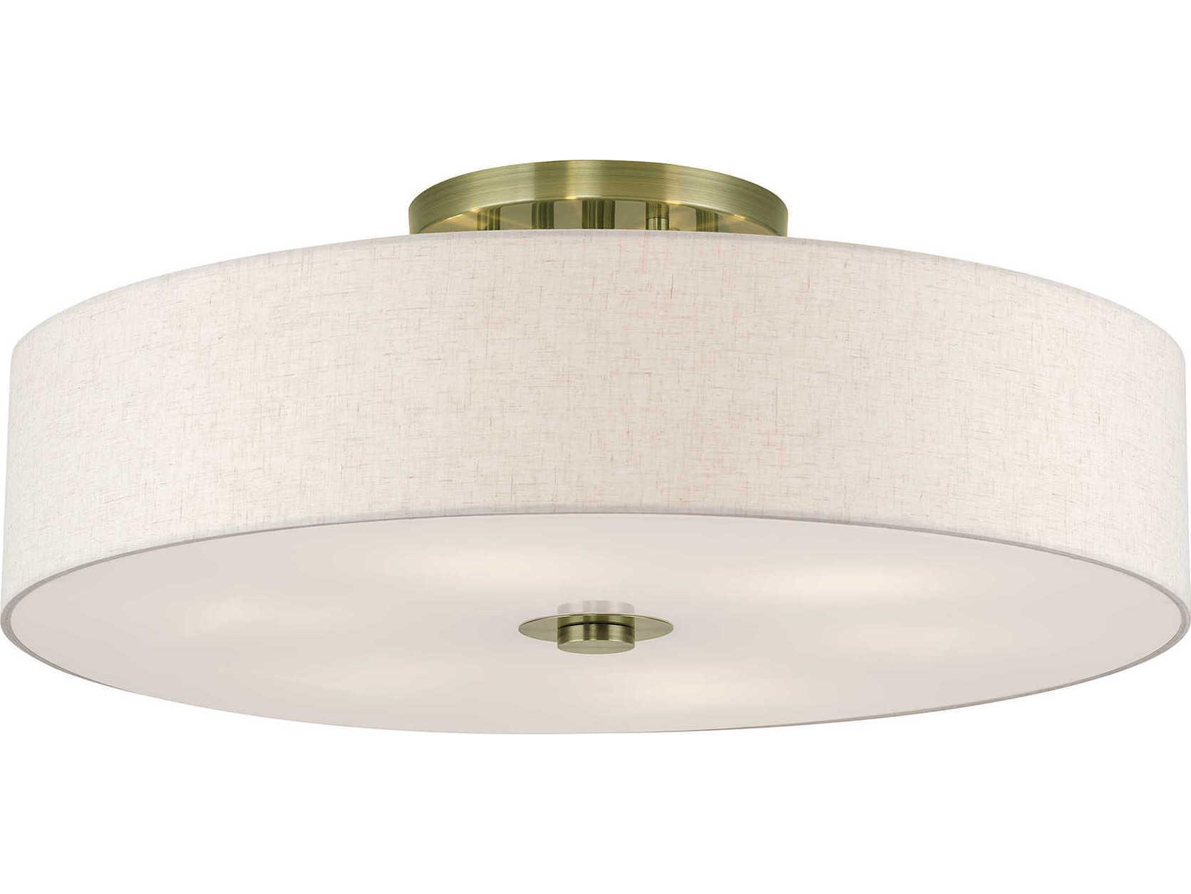 Livex Lighting Monroe 6-Light Antique Brass Drum Semi Flush Mount