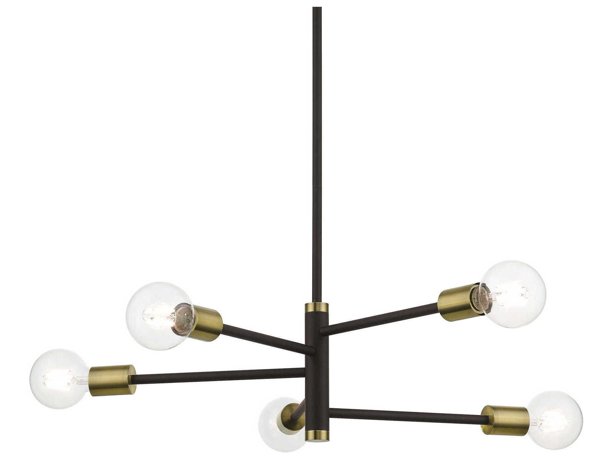 Livex Lighting Bannister 5-Light Bronze Antique Brass Linear Chandelier