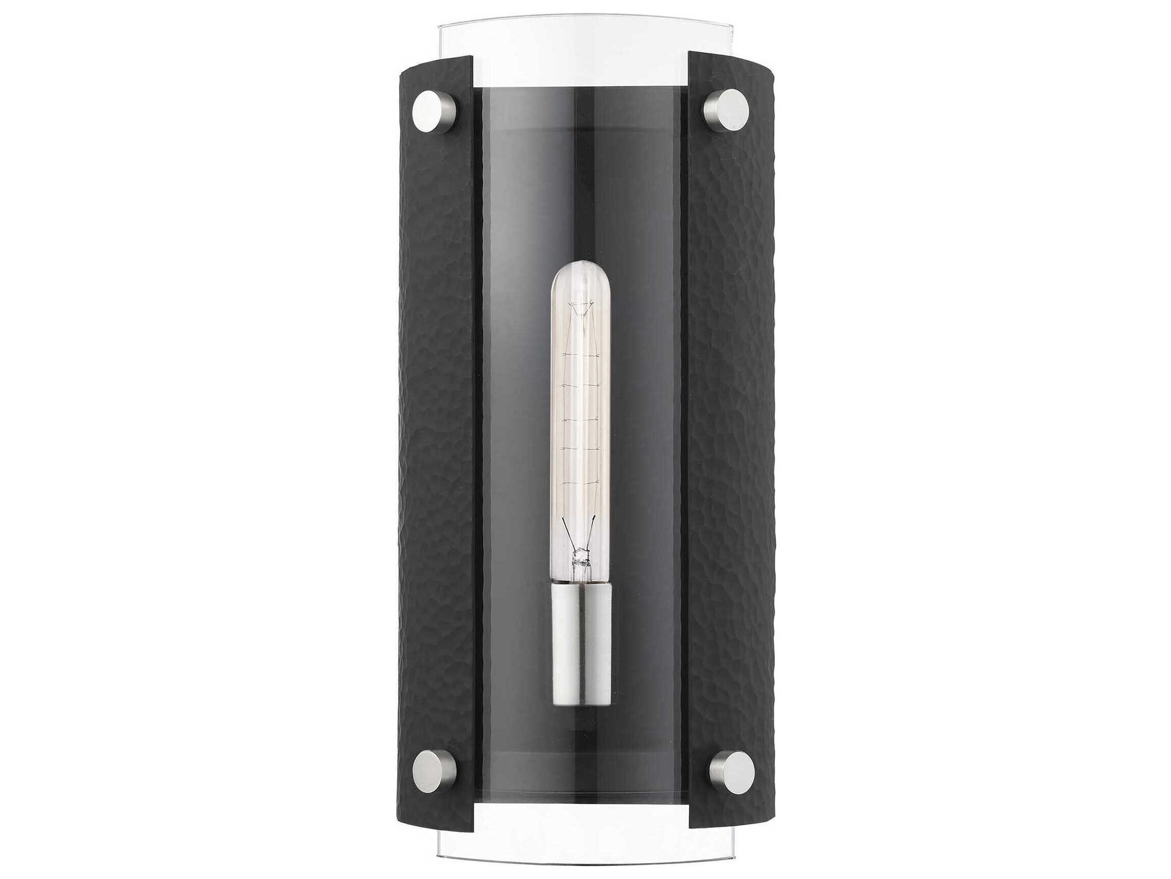 Livex Lighting Barcelona 1-Light Black Brushed Nickel Glass Wall Sconce