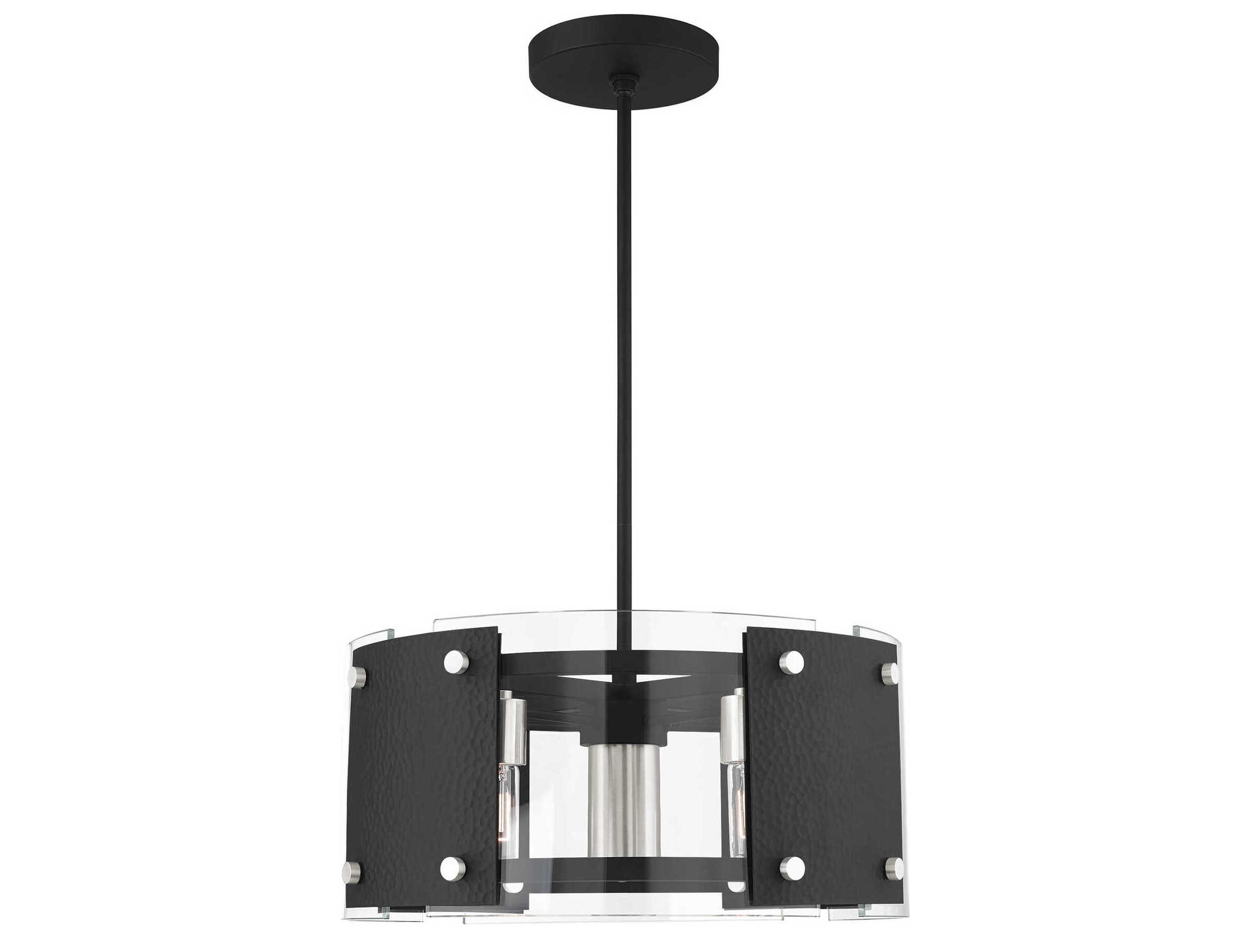 Livex Lighting Barcelona 7-Light Black Brushed Nickel Glass Drum Chandelier