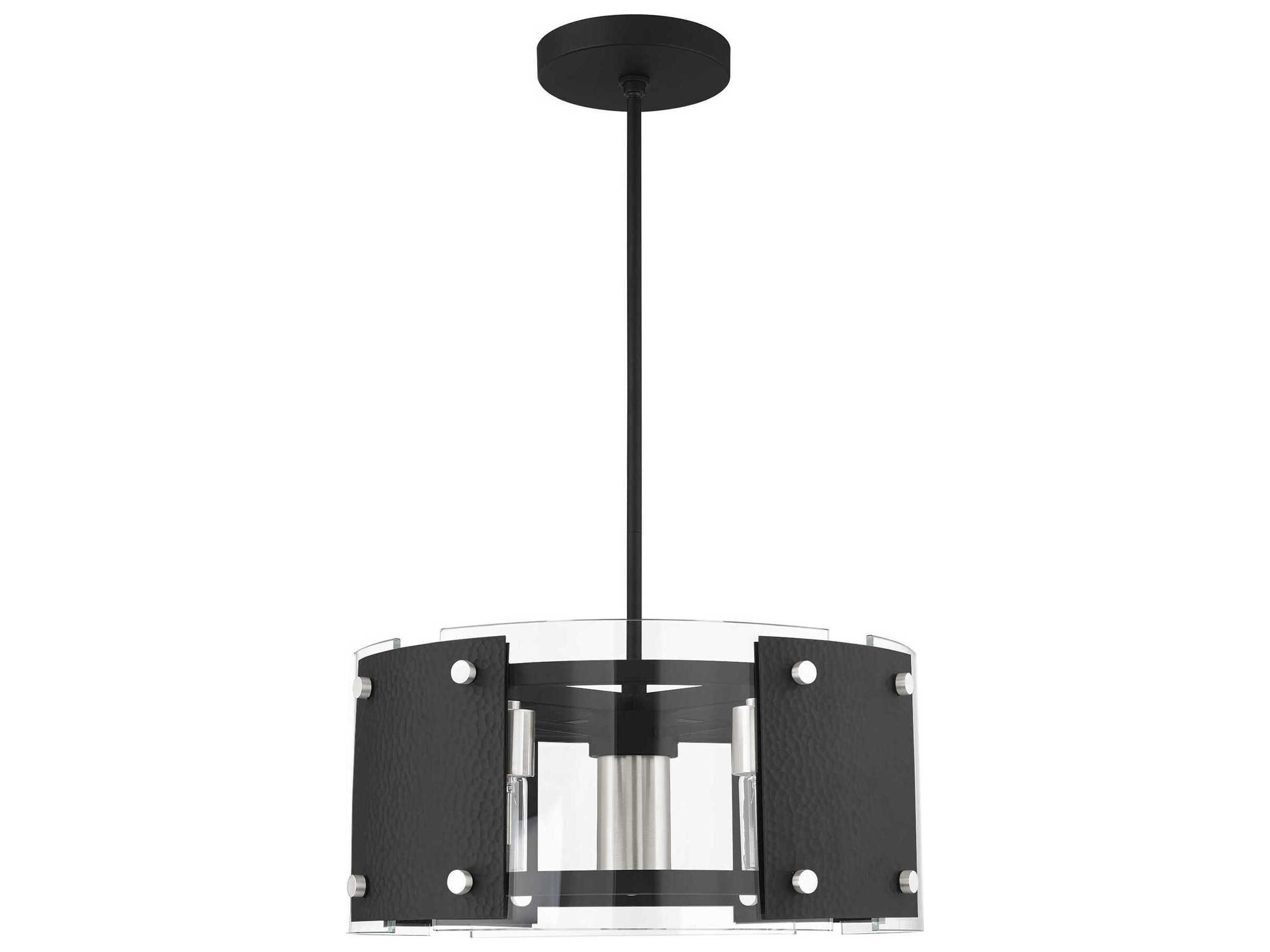 Livex Lighting Barcelona 7-Light Black Brushed Nickel Glass Drum Chandelier