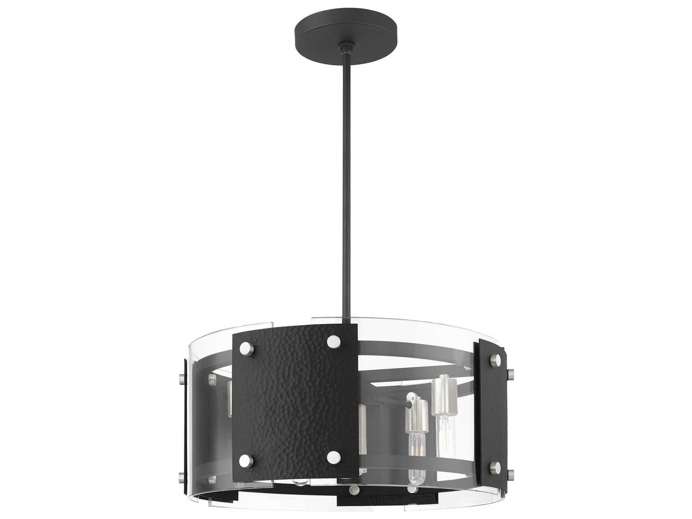 Livex Lighting Barcelona 7-Light Black Brushed Nickel Glass Drum Chandelier