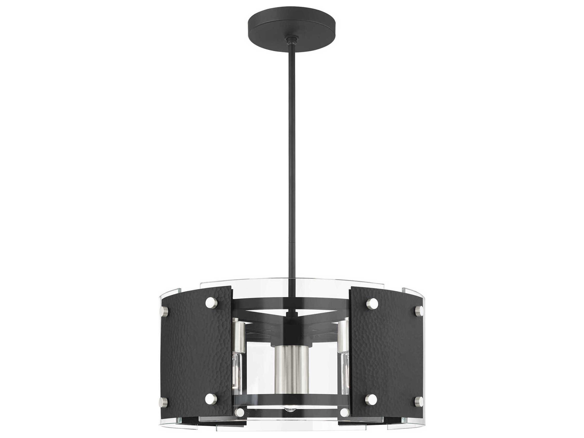 Livex Lighting Barcelona 7-Light Black Brushed Nickel Glass Drum Chandelier