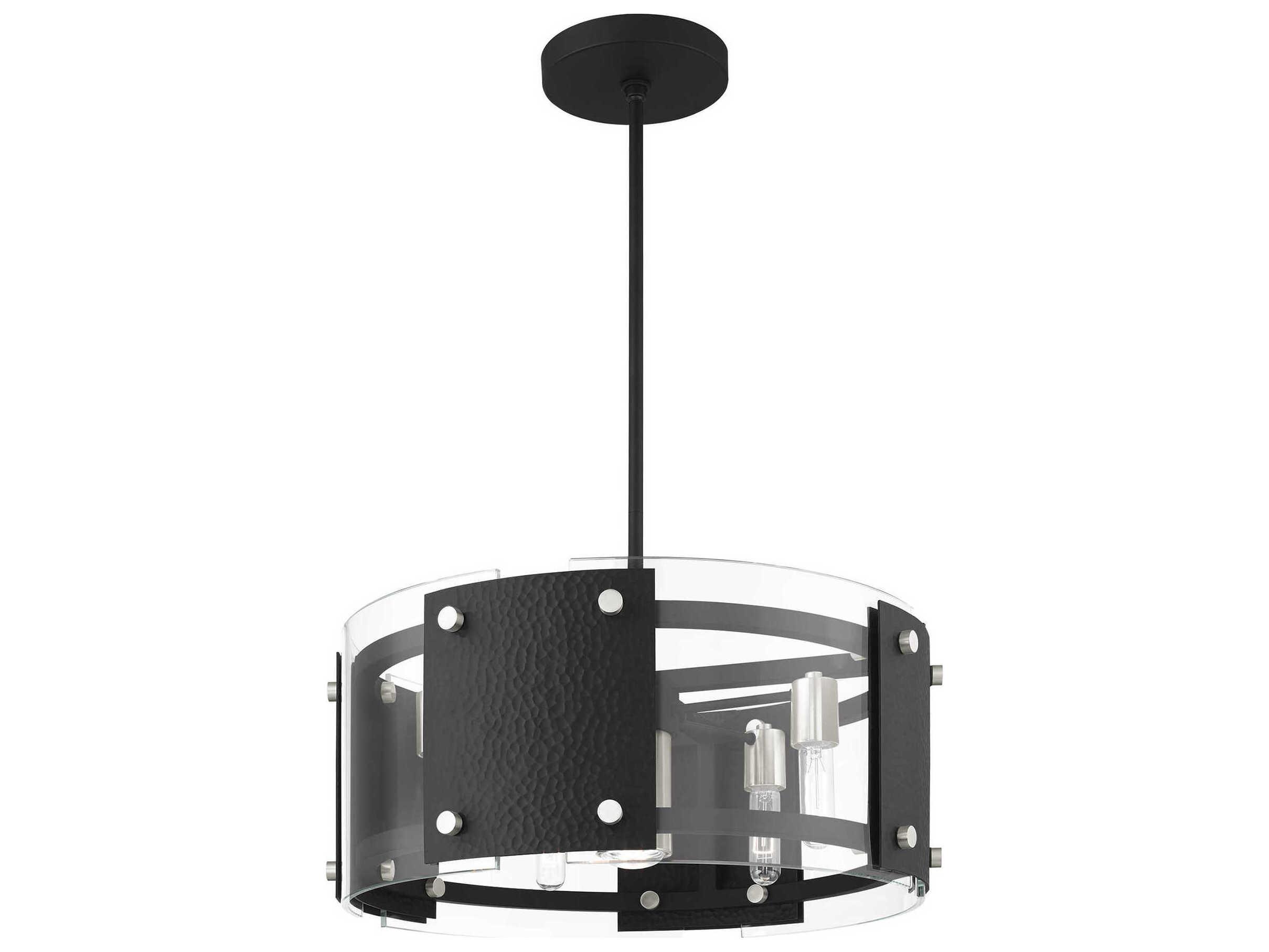 Livex Lighting Barcelona 7-Light Black Brushed Nickel Glass Drum Chandelier