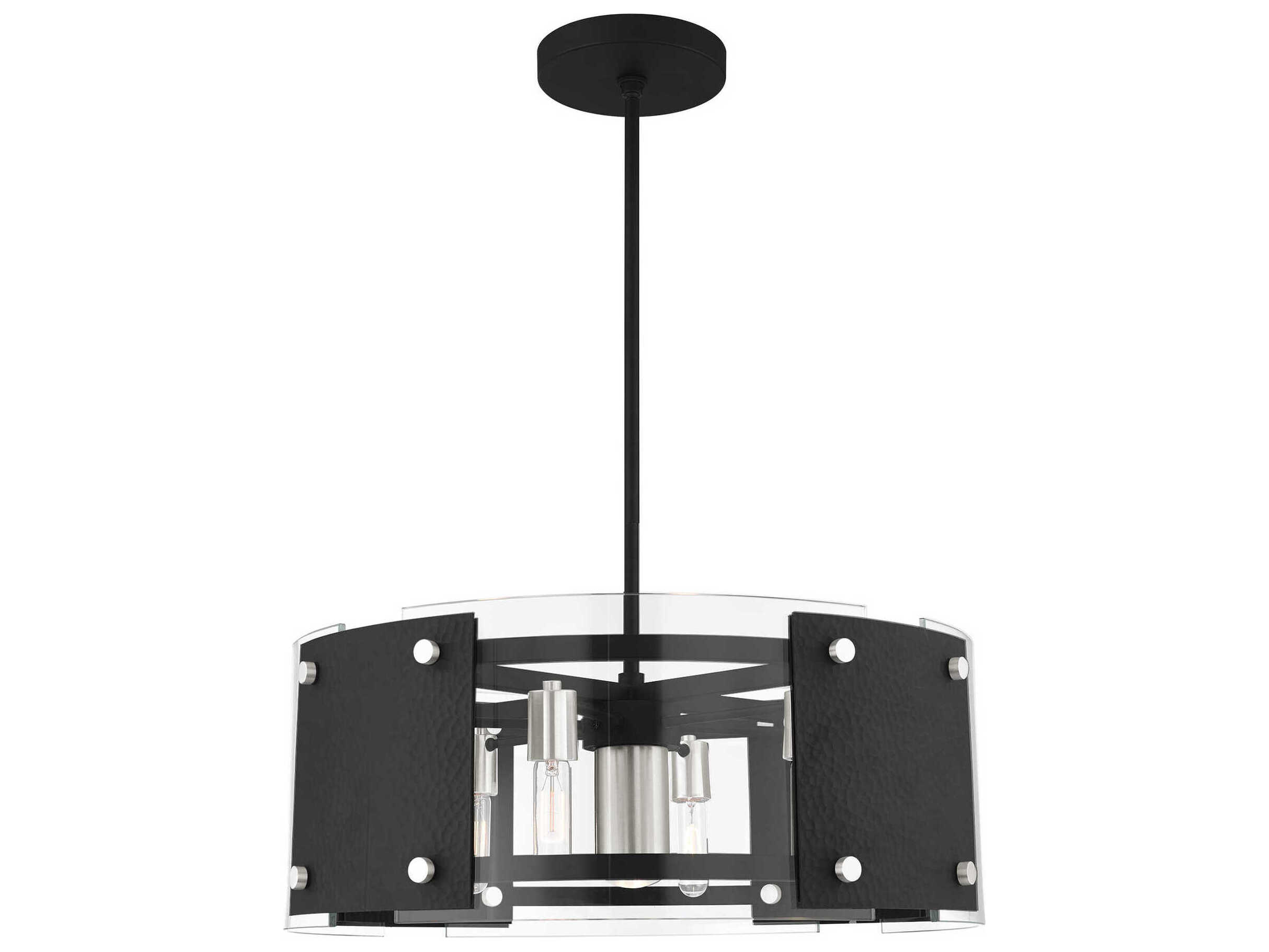 Livex Lighting Barcelona 7-Light Black Brushed Nickel Glass Drum Chandelier