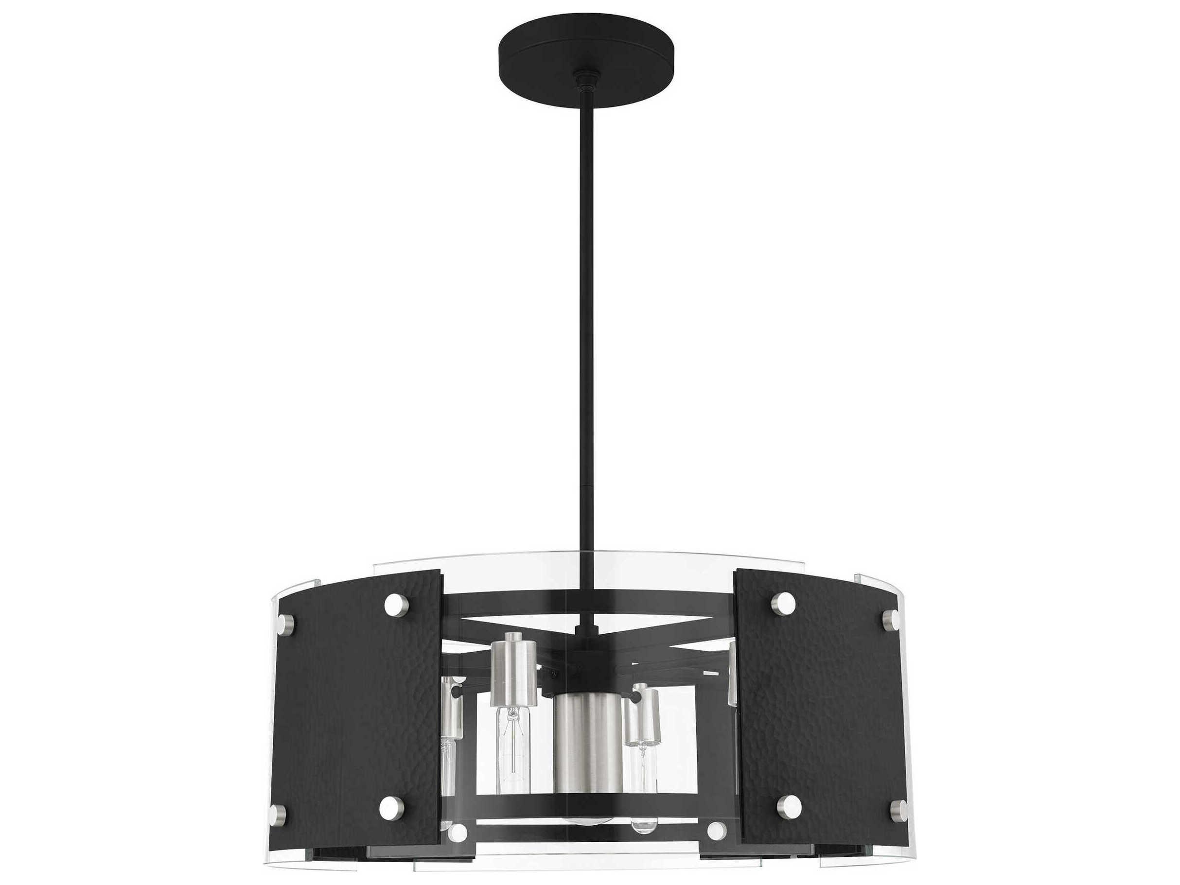 Livex Lighting Barcelona 7-Light Black Brushed Nickel Glass Drum Chandelier