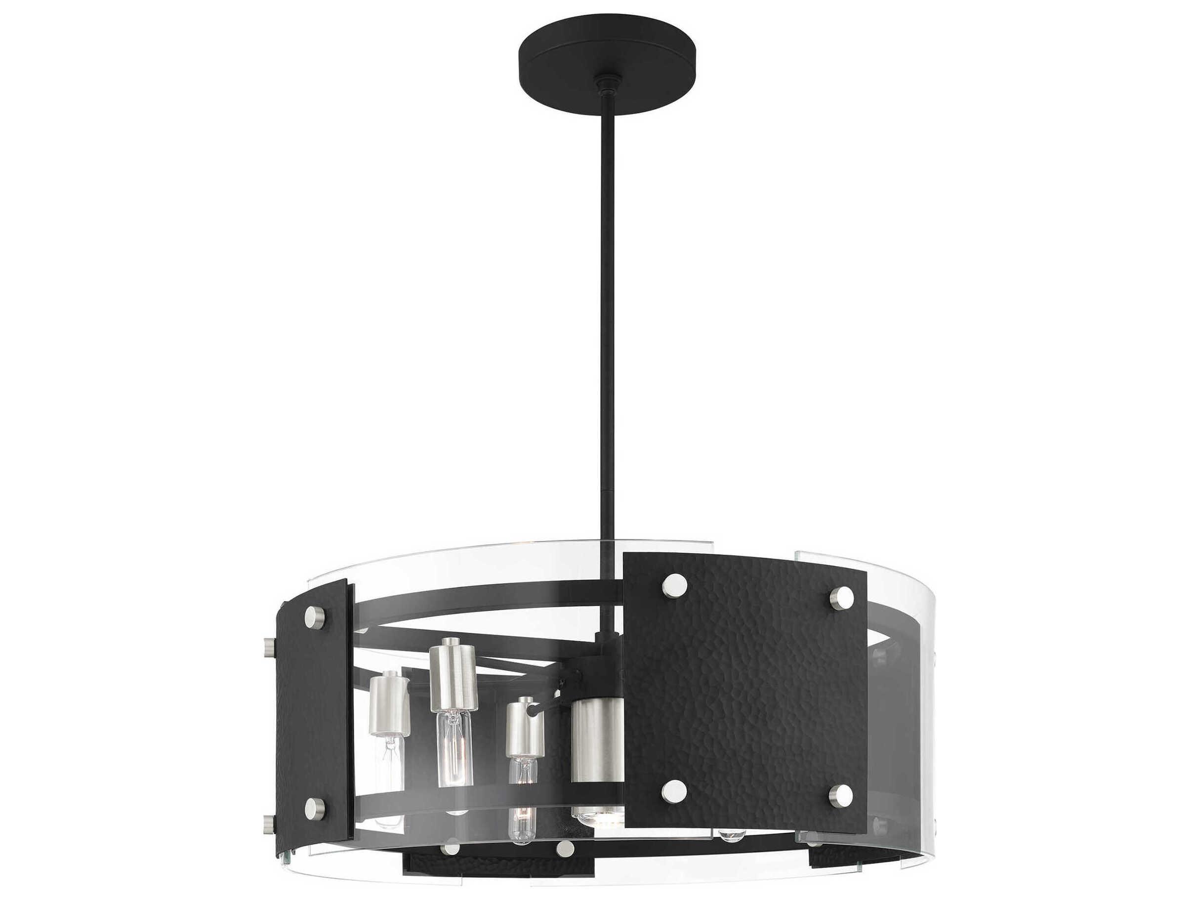 Livex Lighting Barcelona 7-Light Black Brushed Nickel Glass Drum Chandelier