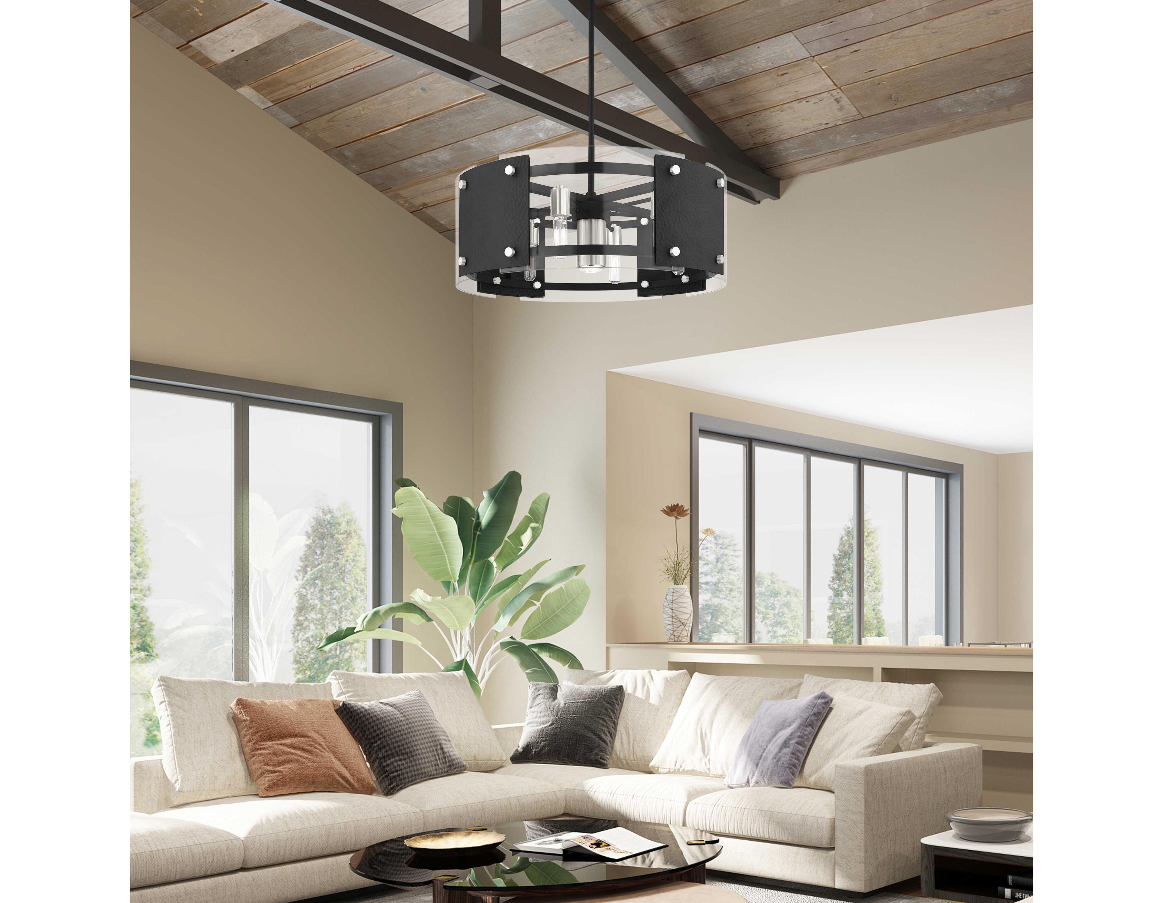 Livex Lighting Barcelona 7-Light Black Brushed Nickel Glass Drum Chandelier