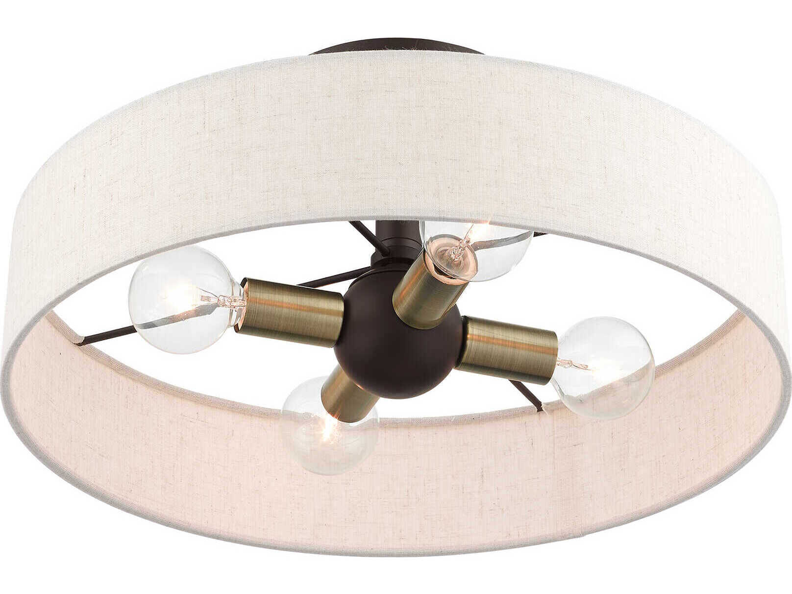 Livex Lighting Venlo 4-Light Bronze Antique Brass Drum Semi Flush Mount