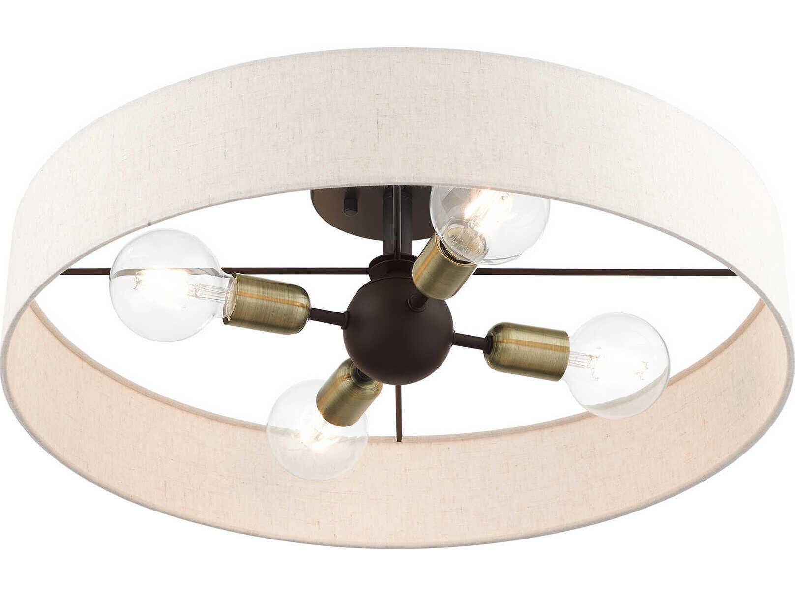 Livex Lighting Venlo 4-Light Bronze Antique Brass Drum Geometric Flush Mount