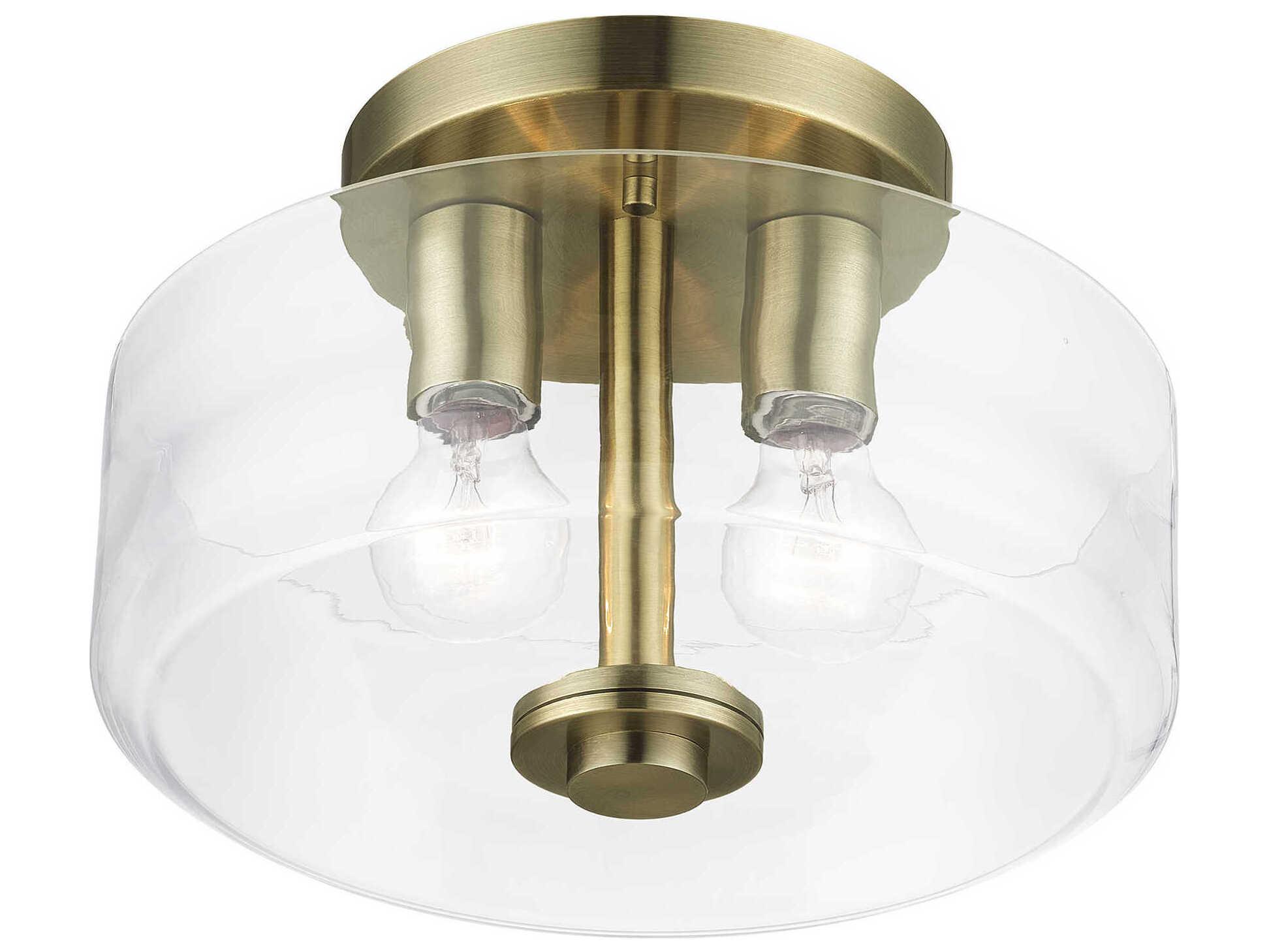 Livex Lighting Whitworth 2-Light Antique Brass Semi Flush Mount