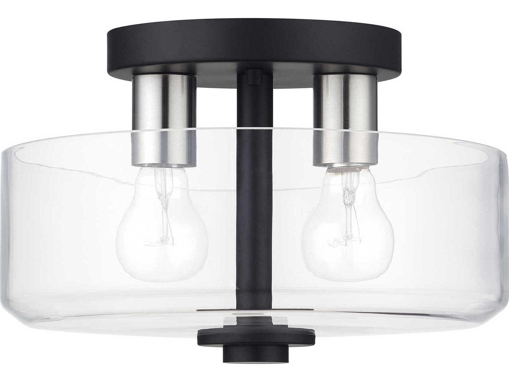 Livex Lighting Whitworth 2-Light Black Brushed Nickel Semi Flush Mount