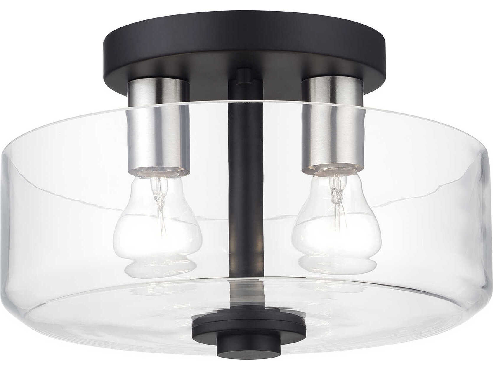 Livex Lighting Whitworth 2-Light Black Brushed Nickel Semi Flush Mount