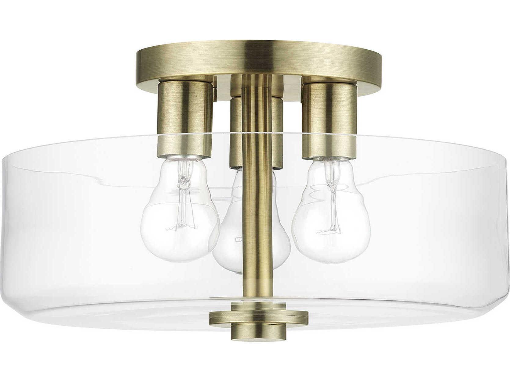 Livex Lighting Whitworth 3-Light Antique Brass Semi Flush Mount