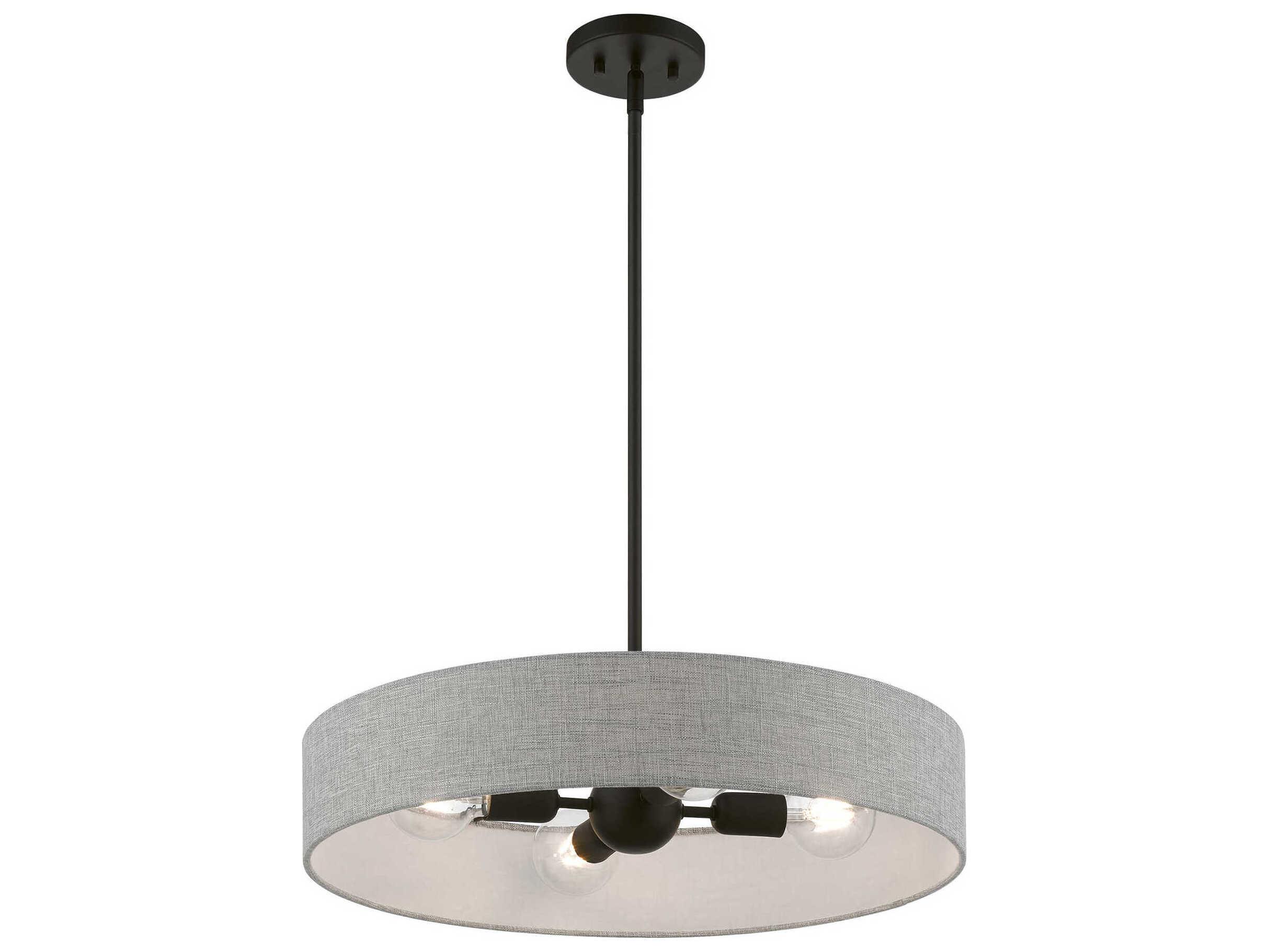 Livex Lighting Elmhurst 4-Light Black Gray Drum Pendant