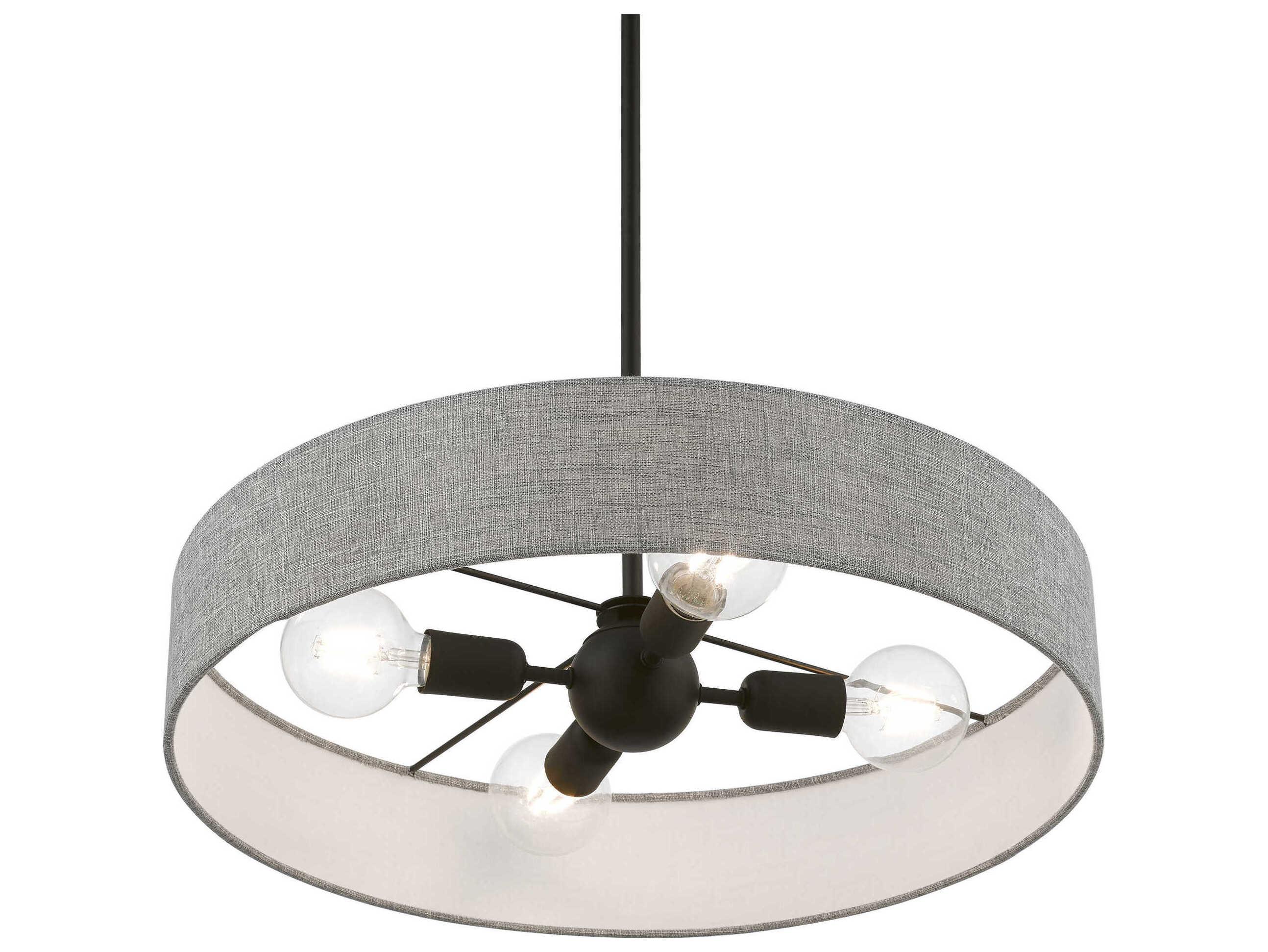 Livex Lighting Elmhurst 4-Light Black Gray Drum Pendant