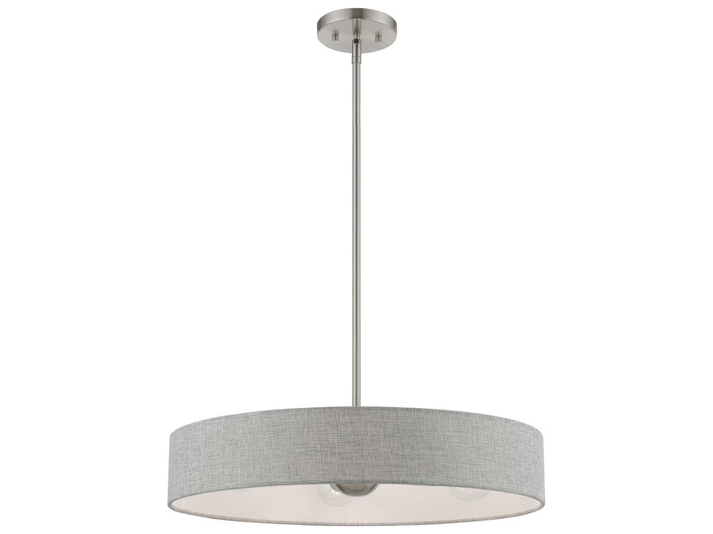 Livex Lighting Elmhurst 4-Light Brushed Nickel Shiny White Gray Drum Pendant