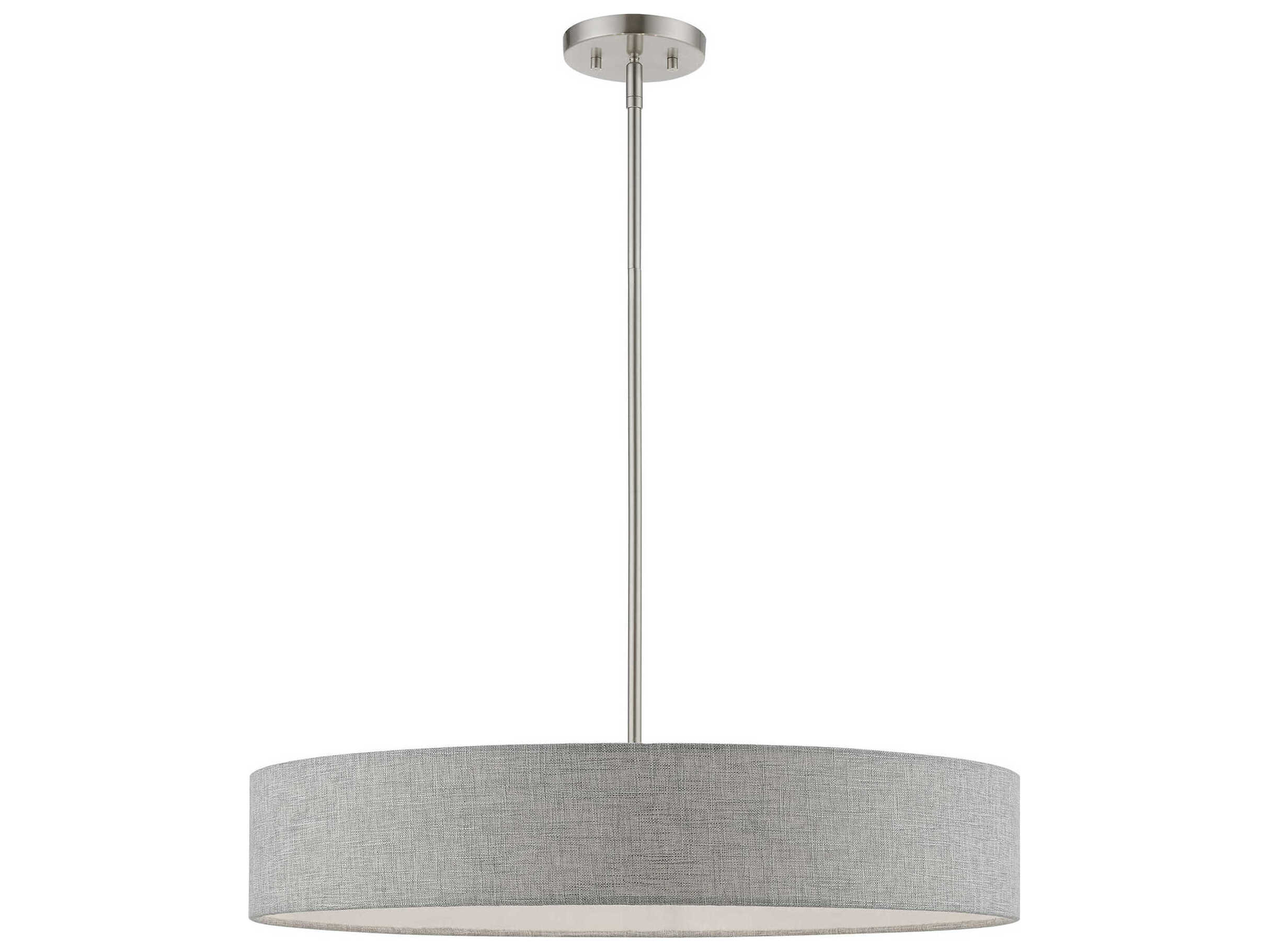 Livex Lighting Elmhurst 5-Light Brushed Nickel Shiny White Gray Drum Pendant