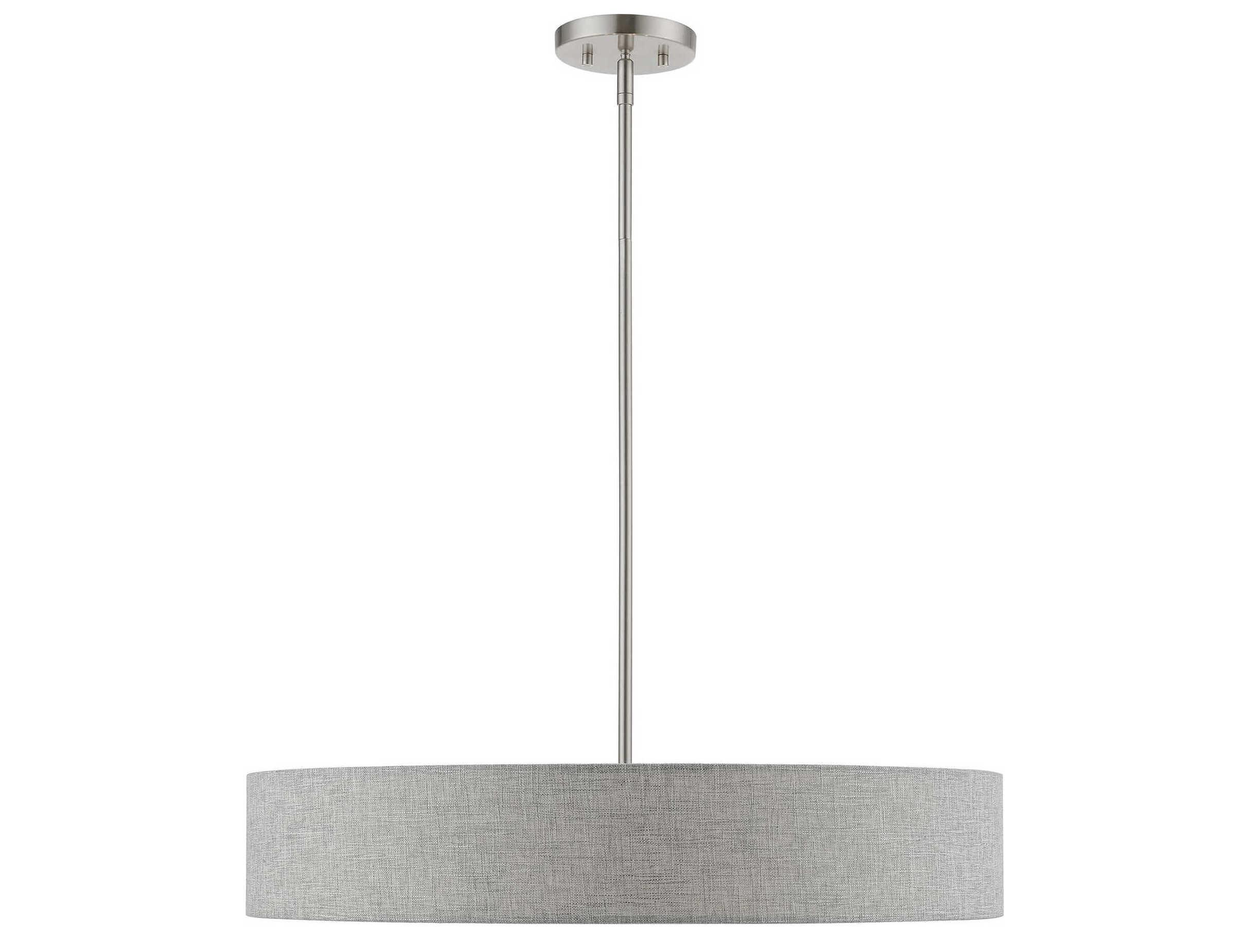 Livex Lighting Elmhurst 5-Light Brushed Nickel Shiny White Gray Drum Pendant