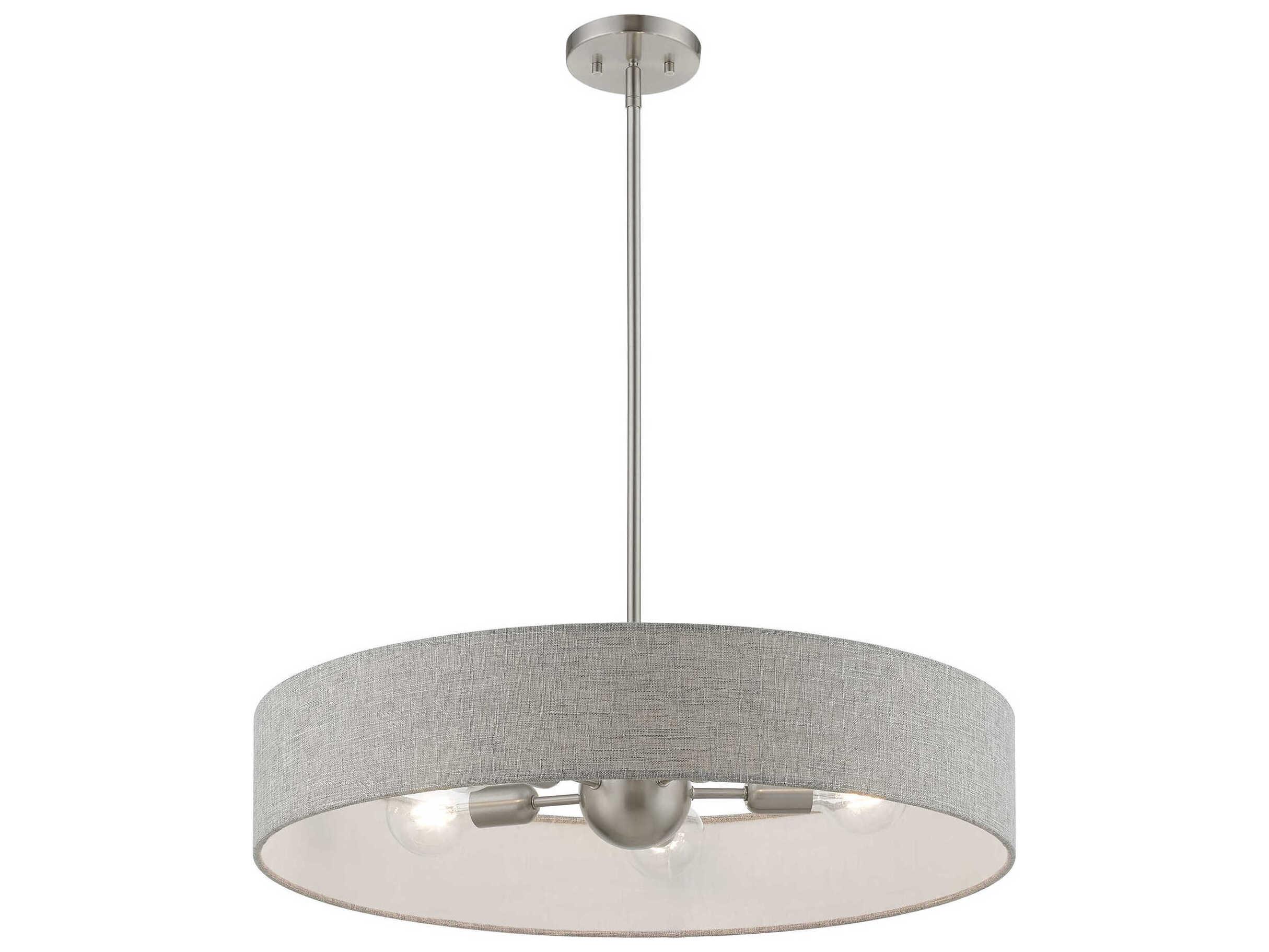 Livex Lighting Elmhurst 5-Light Brushed Nickel Shiny White Gray Drum Pendant