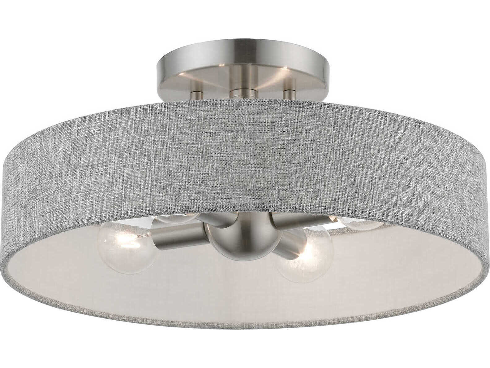 Livex Lighting Elmhurst 4-Light Brushed Nickel Shiny White Drum Semi Flush Mount