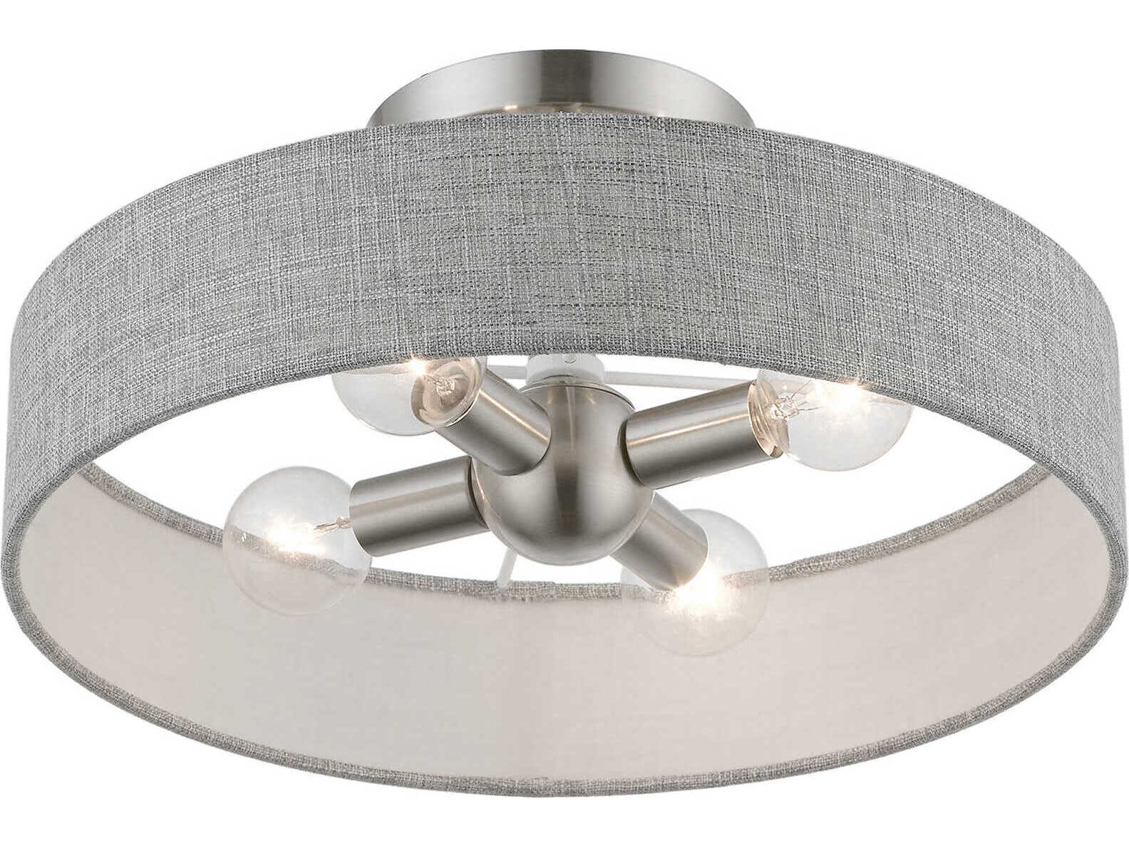 Livex Lighting Elmhurst 4-Light Brushed Nickel Shiny White Drum Semi Flush Mount