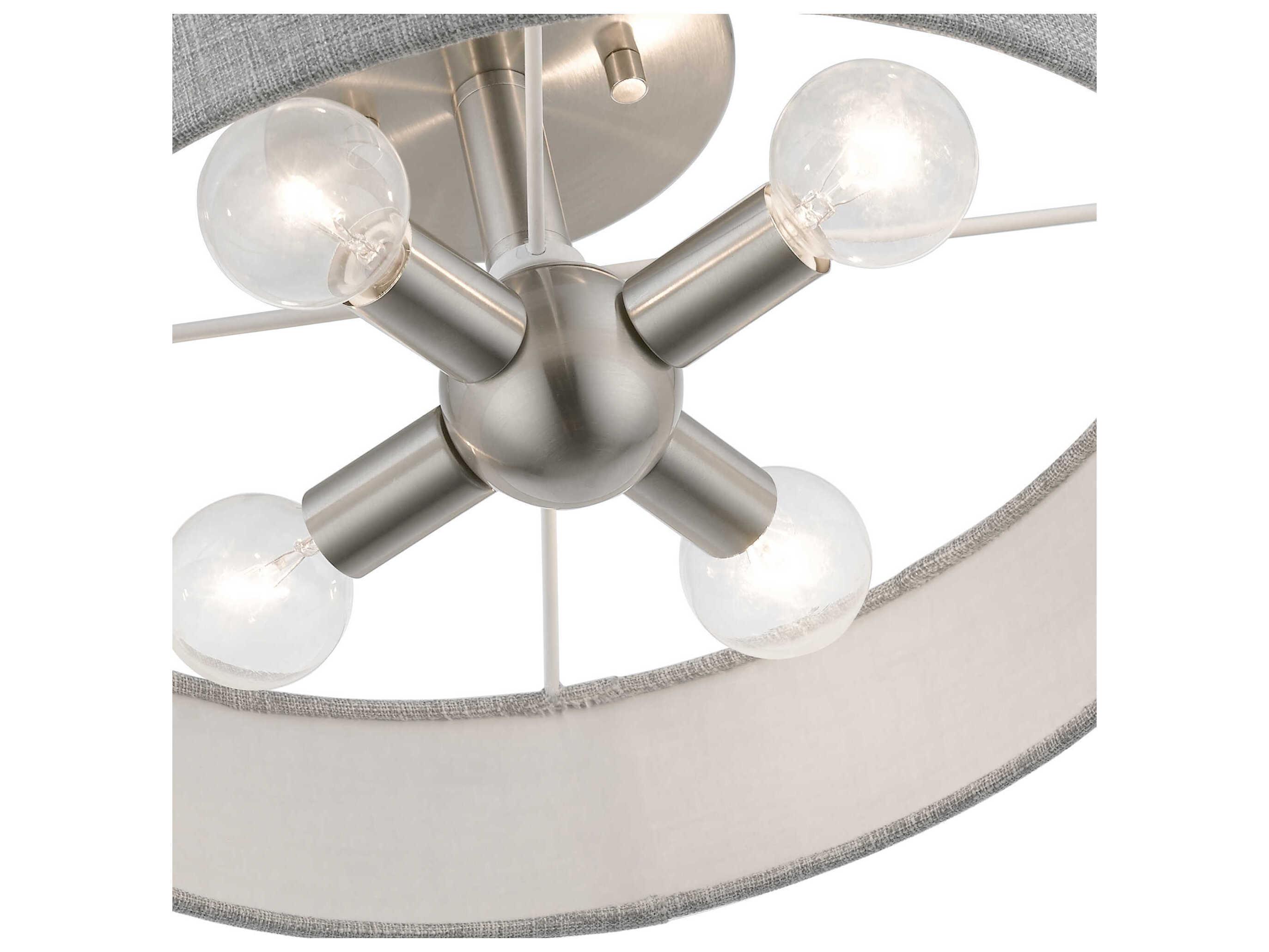 Livex Lighting Elmhurst 4-Light Brushed Nickel Shiny White Drum Semi Flush Mount