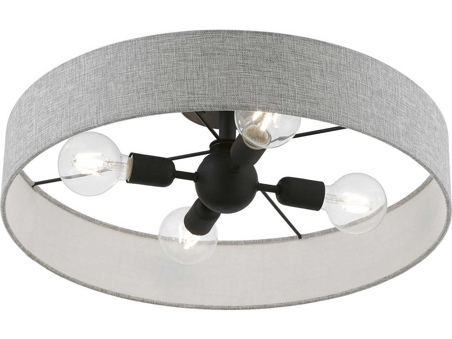 Livex Lighting Elmhurst 4-Light Black Drum Semi Flush Mount
