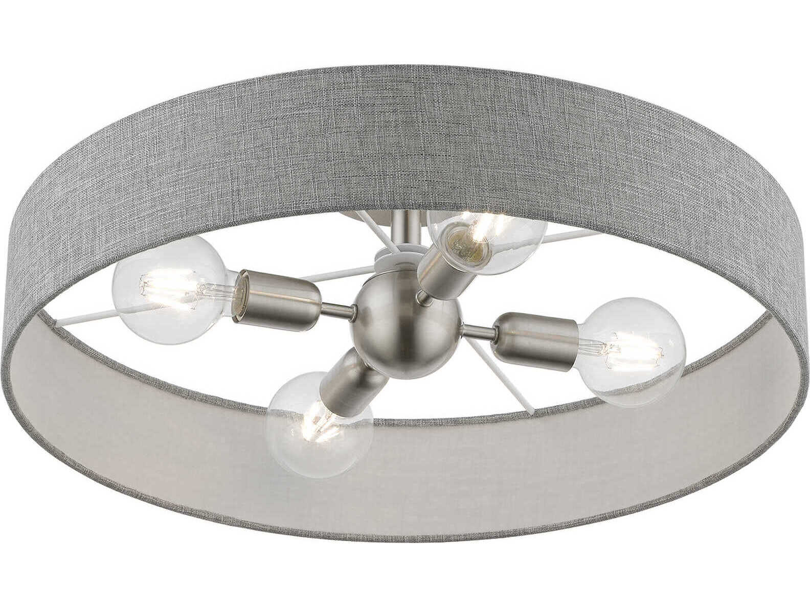 Livex Lighting Elmhurst 4-Light Brushed Nickel Shiny White Drum Semi Flush Mount