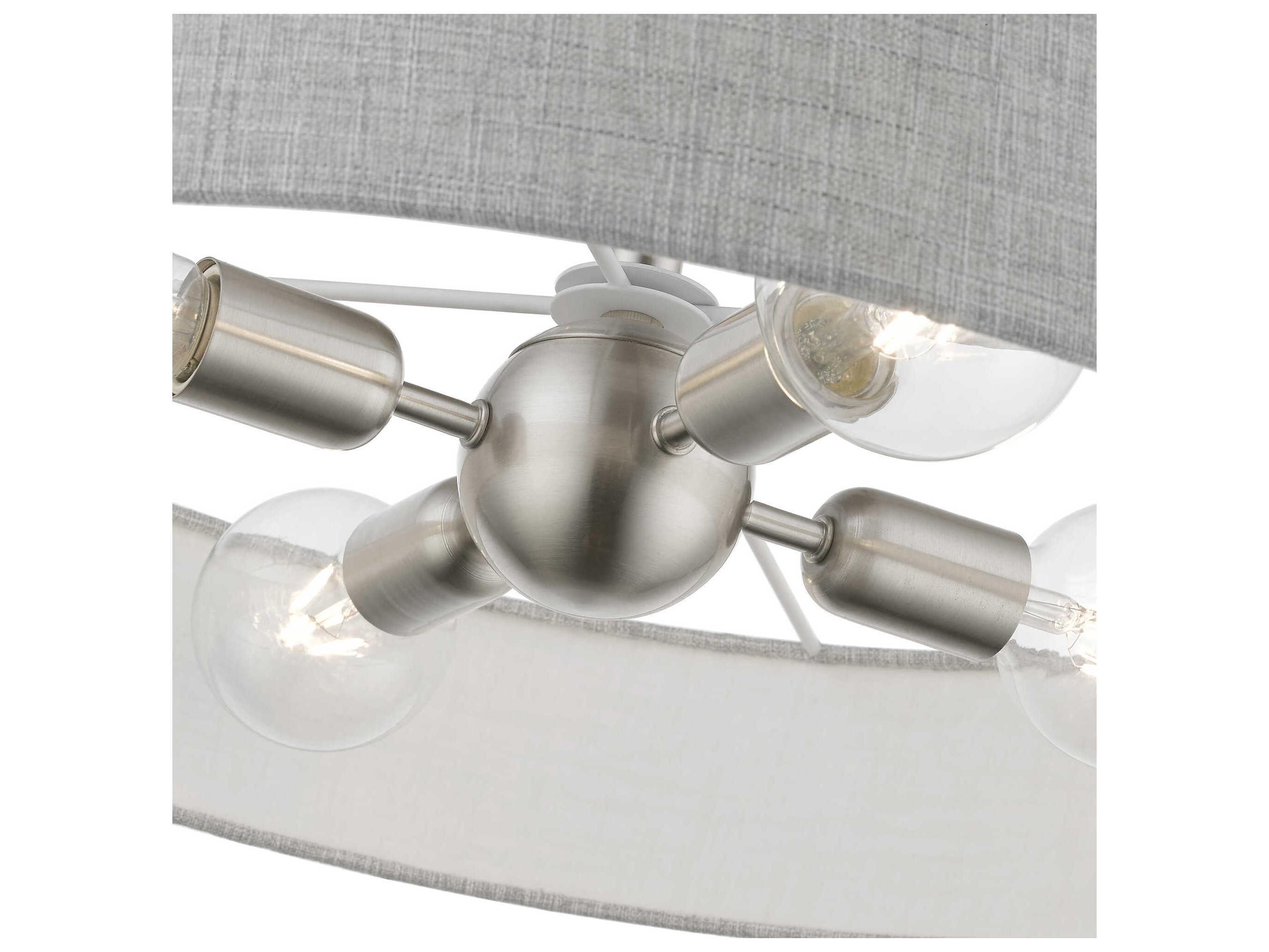 Livex Lighting Elmhurst 4-Light Brushed Nickel Shiny White Drum Semi Flush Mount