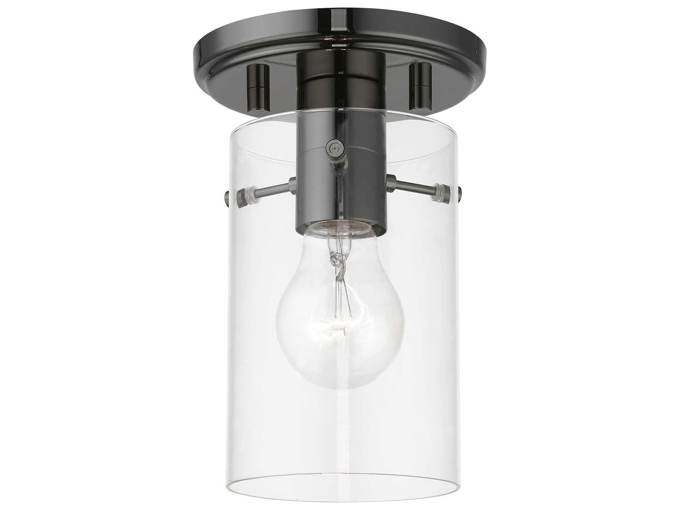 Livex Lighting Munich 1-Light Black Chrome Glass Cylinder Semi Flush Mount