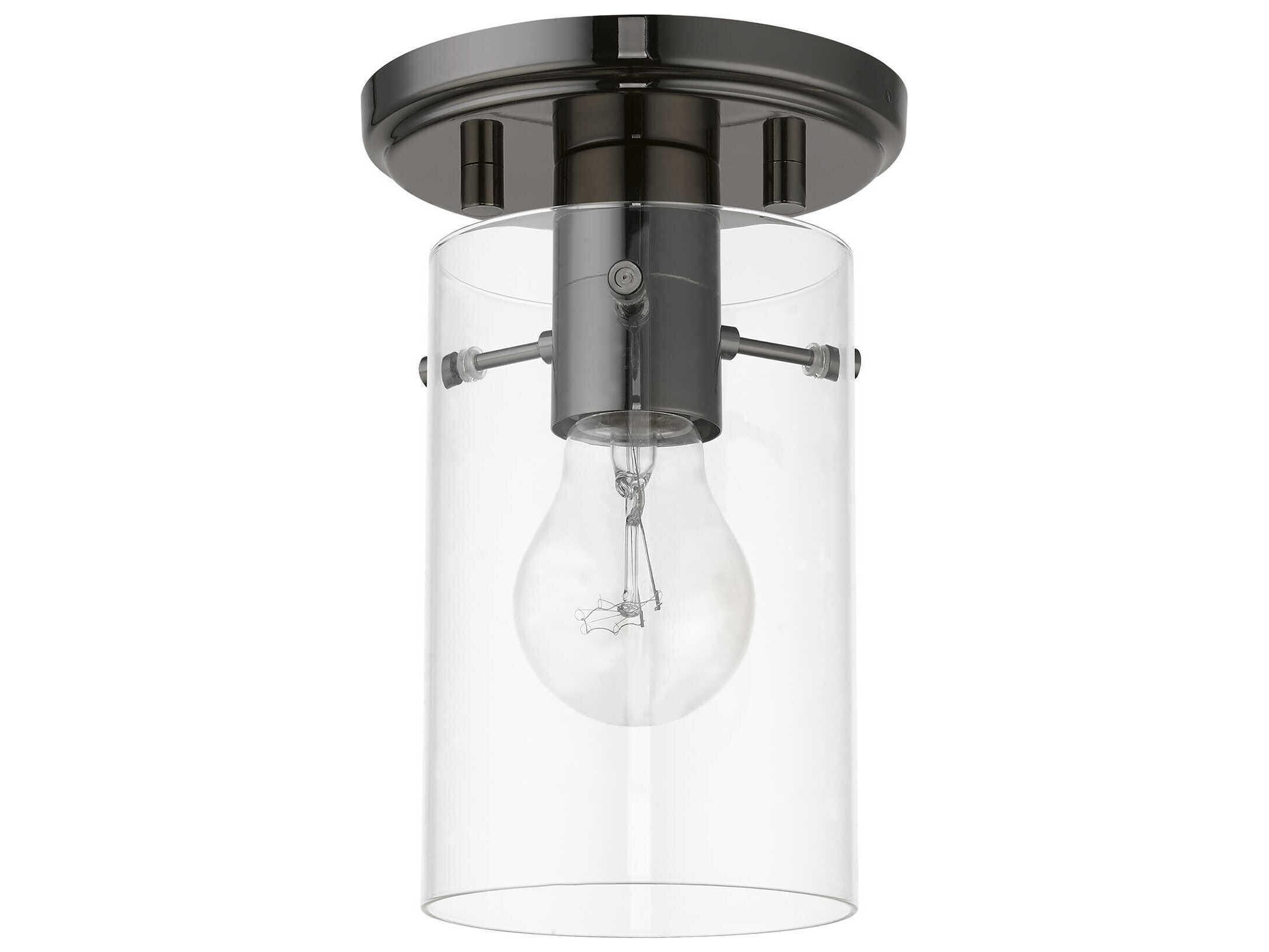 Livex Lighting Munich 1-Light Black Chrome Glass Cylinder Semi Flush Mount
