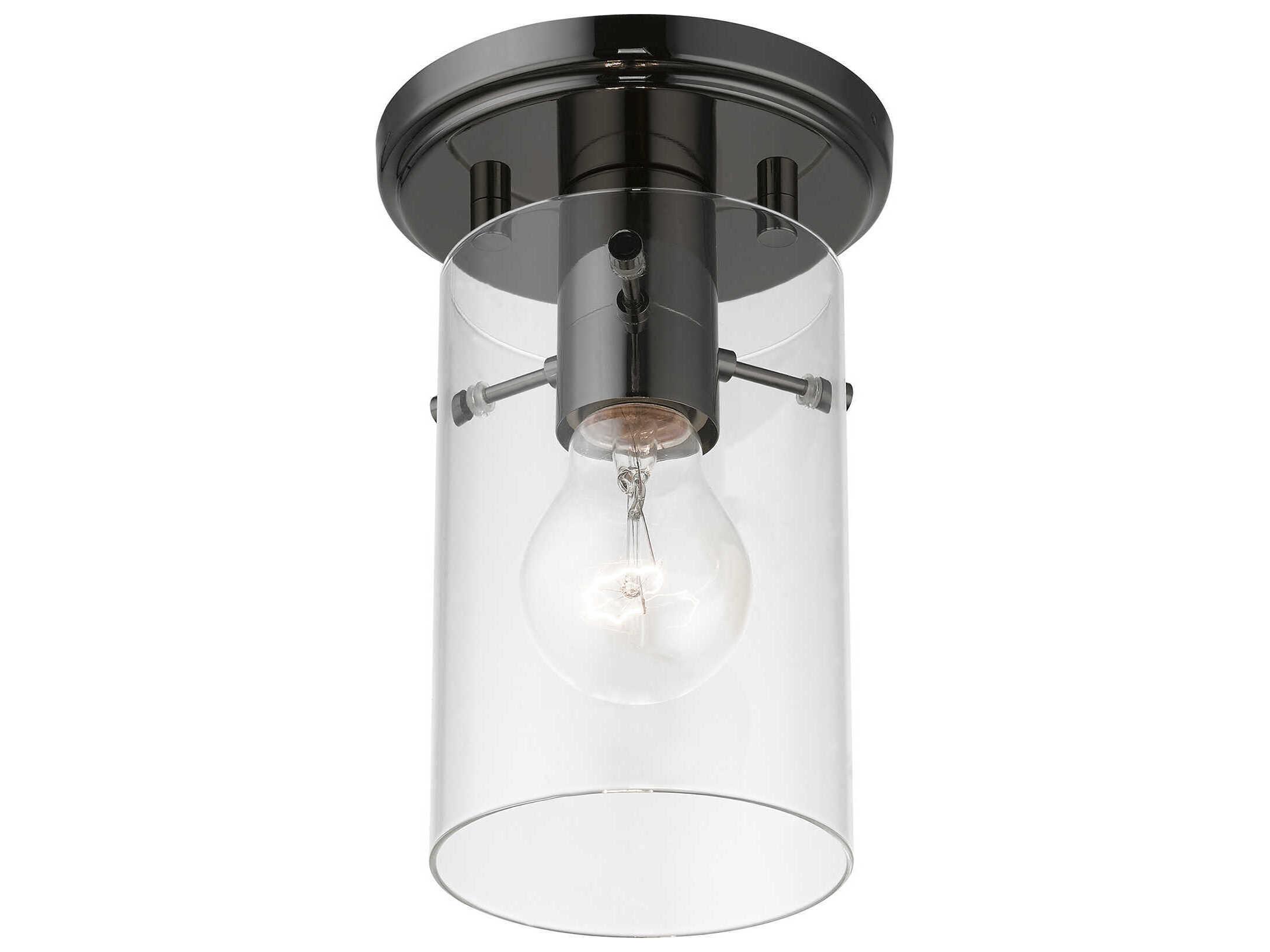 Livex Lighting Munich 1-Light Black Chrome Glass Cylinder Semi Flush Mount
