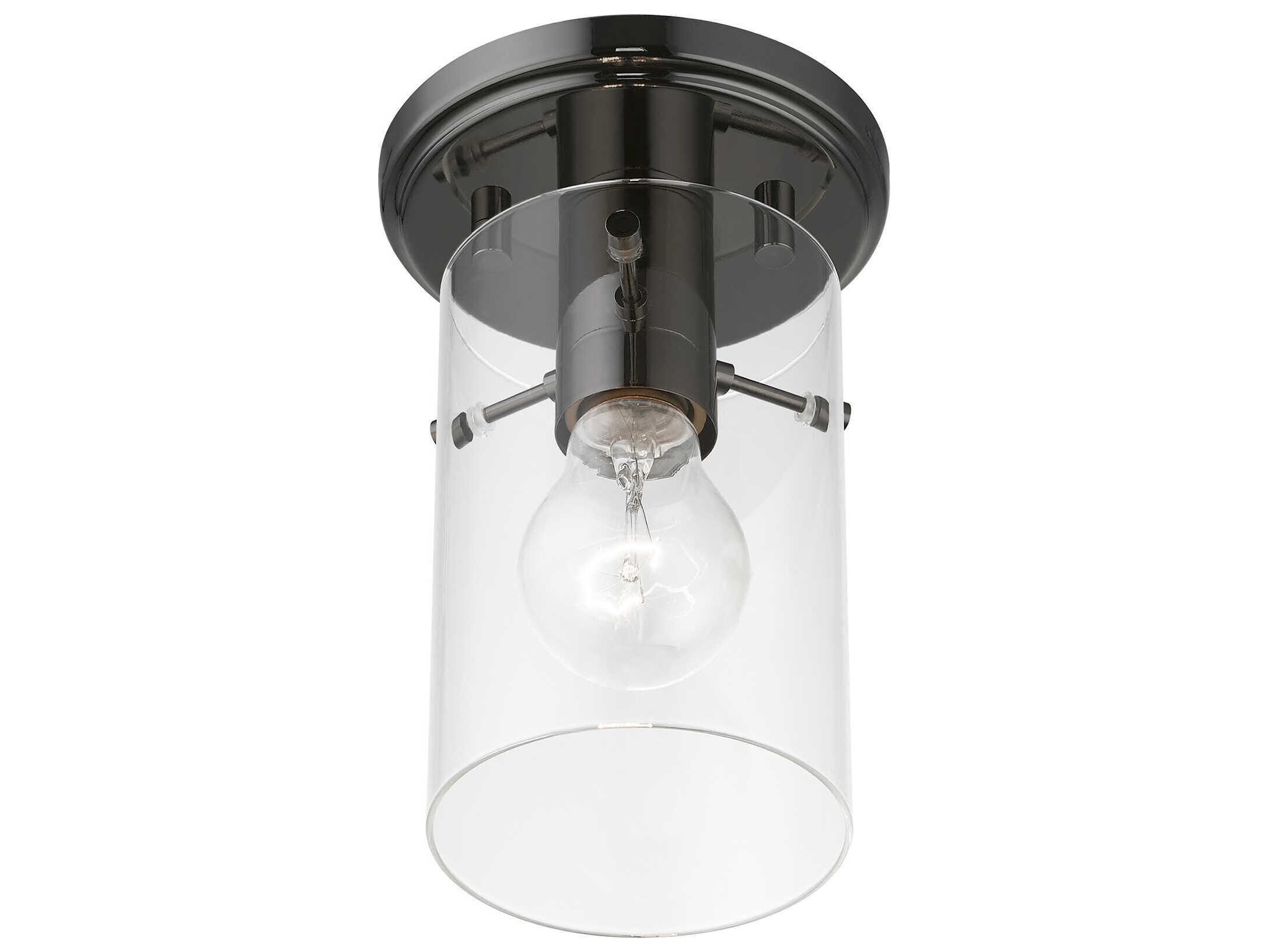 Livex Lighting Munich 1-Light Black Chrome Glass Cylinder Semi Flush Mount