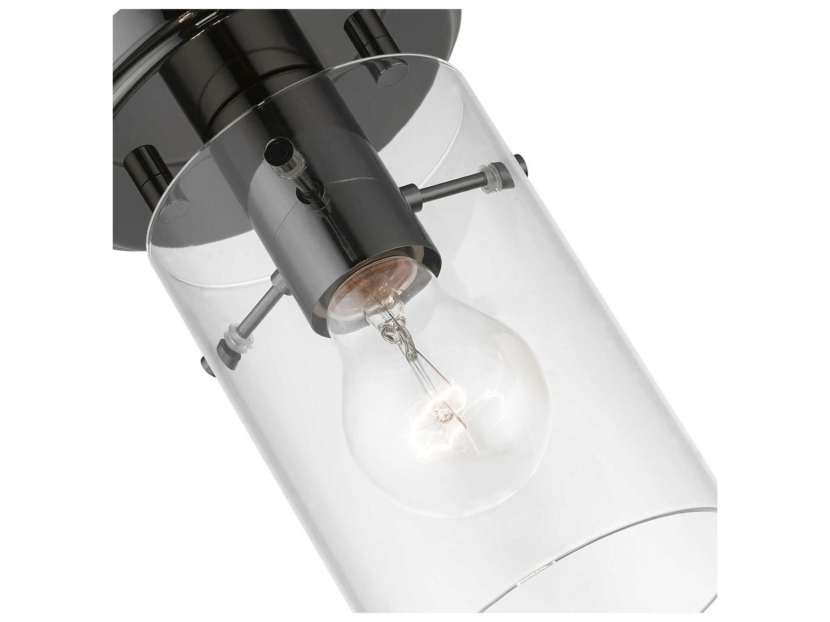 Livex Lighting Munich 1-Light Black Chrome Glass Cylinder Semi Flush Mount