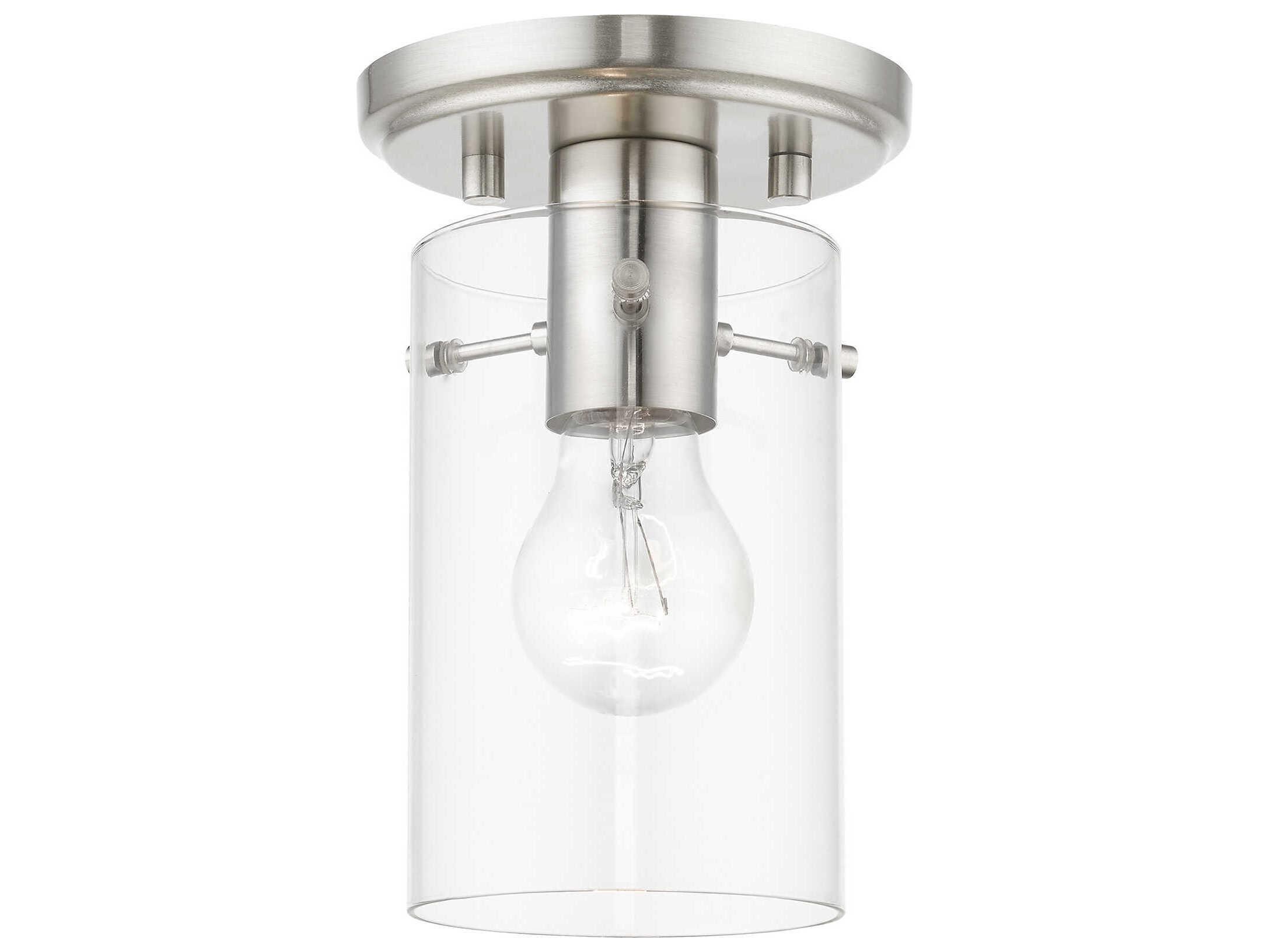 Livex Lighting Munich 1-Light Brushed Nickel Glass Cylinder Semi Flush Mount