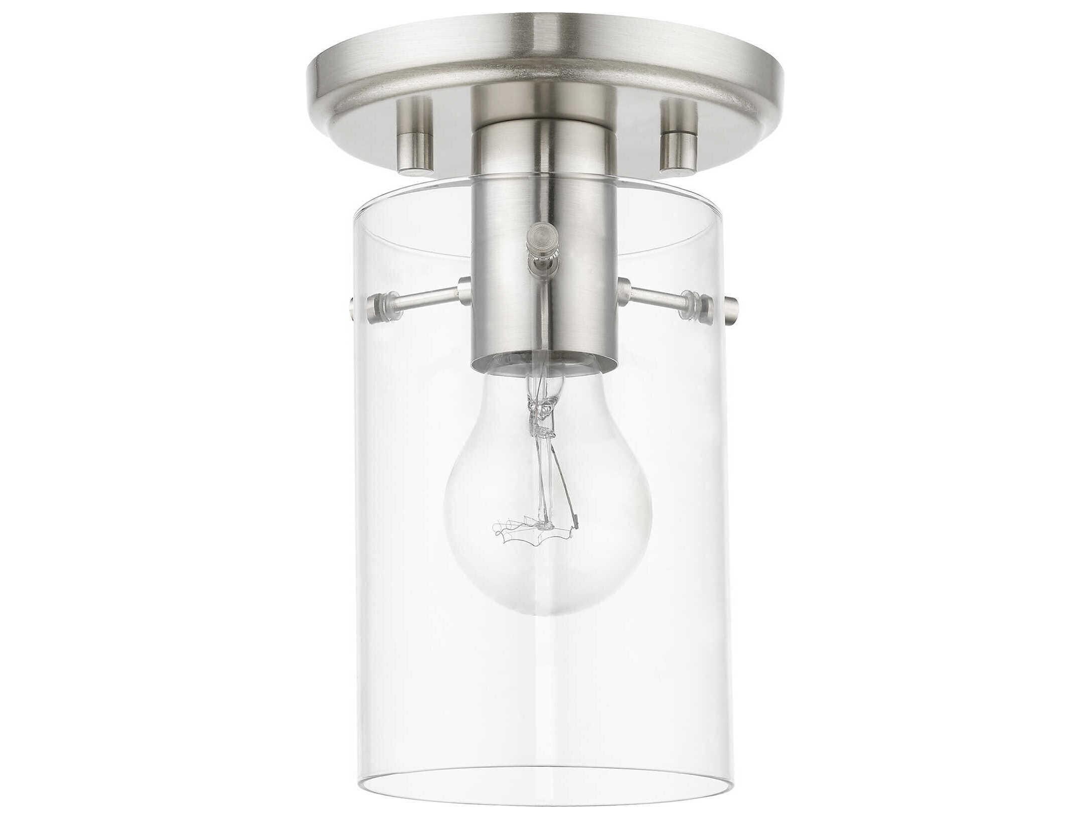 Livex Lighting Munich 1-Light Brushed Nickel Glass Cylinder Semi Flush Mount