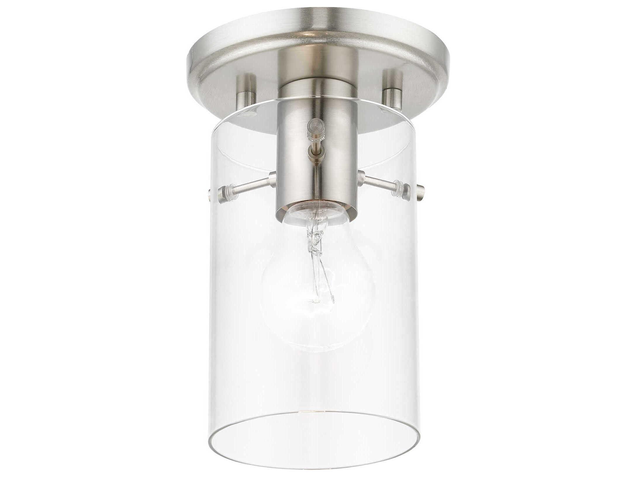 Livex Lighting Munich 1-Light Brushed Nickel Glass Cylinder Semi Flush Mount