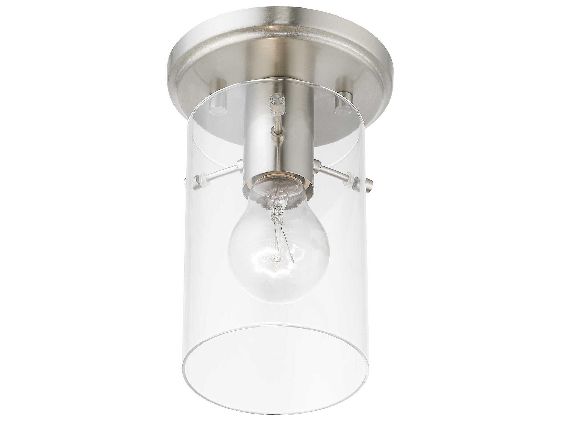 Livex Lighting Munich 1-Light Brushed Nickel Glass Cylinder Semi Flush Mount