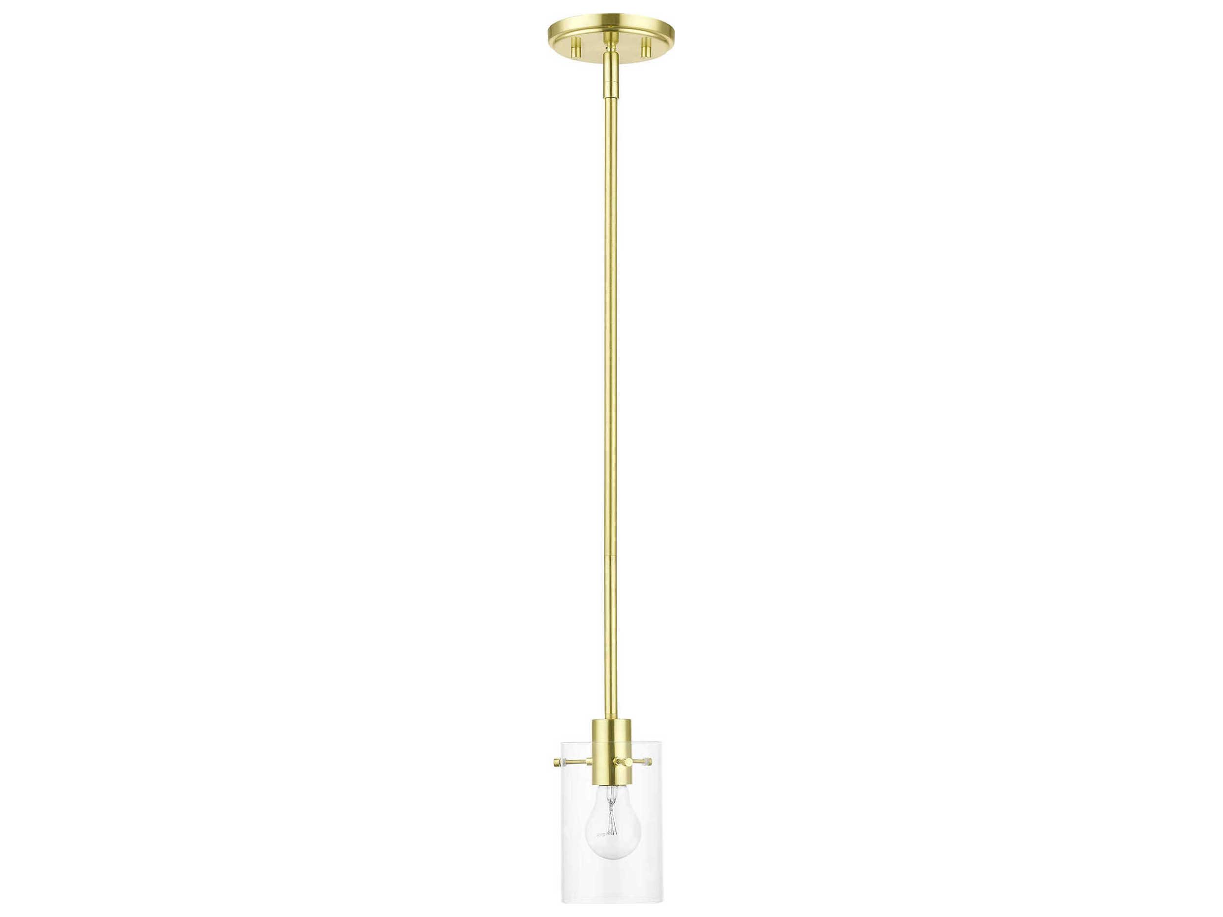 Livex Lighting Munich 1-Light Satin Brass Glass Cylinder Mini Pendant