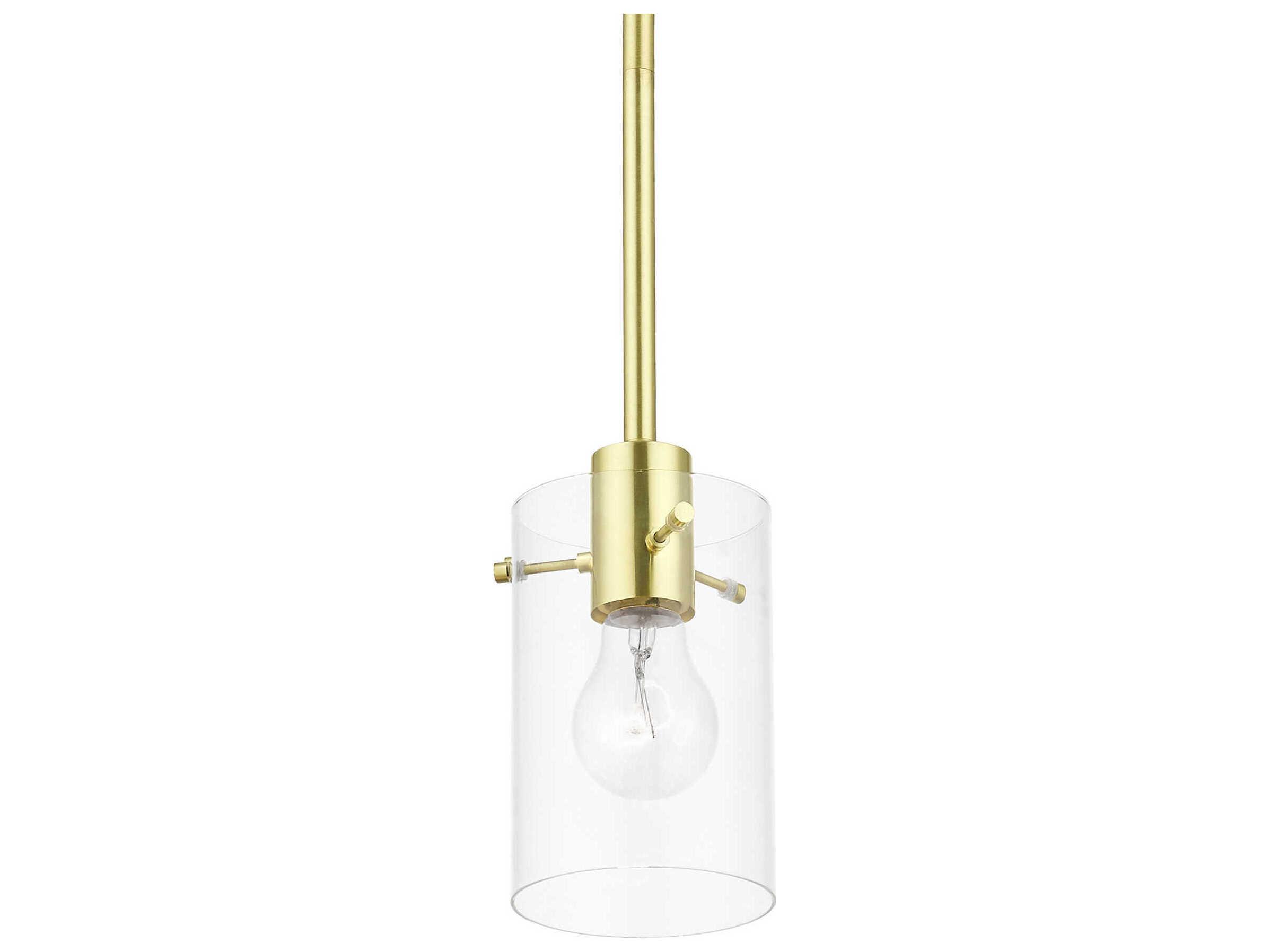 Livex Lighting Munich 1-Light Satin Brass Glass Cylinder Mini Pendant