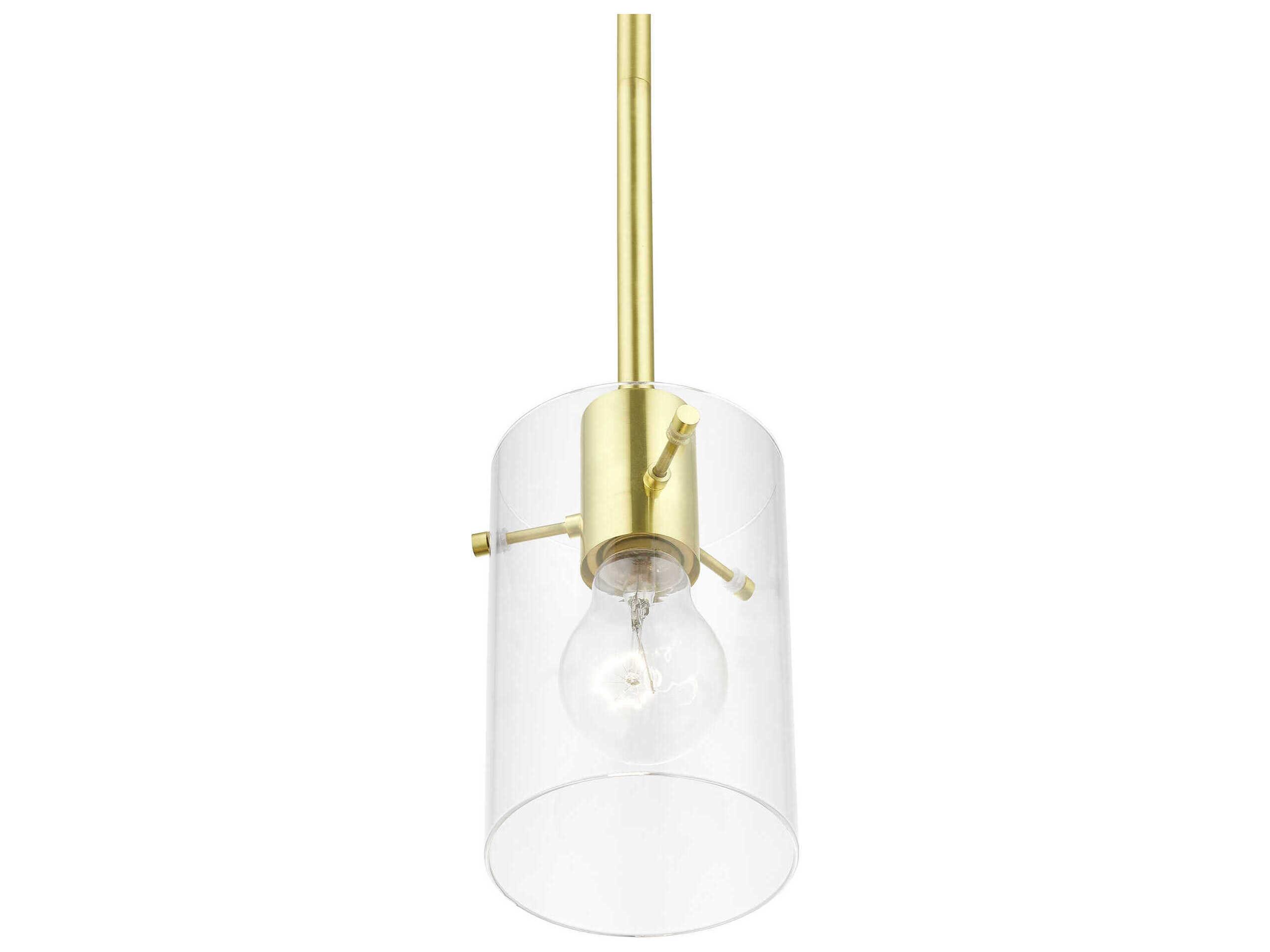 Livex Lighting Munich 1-Light Satin Brass Glass Cylinder Mini Pendant