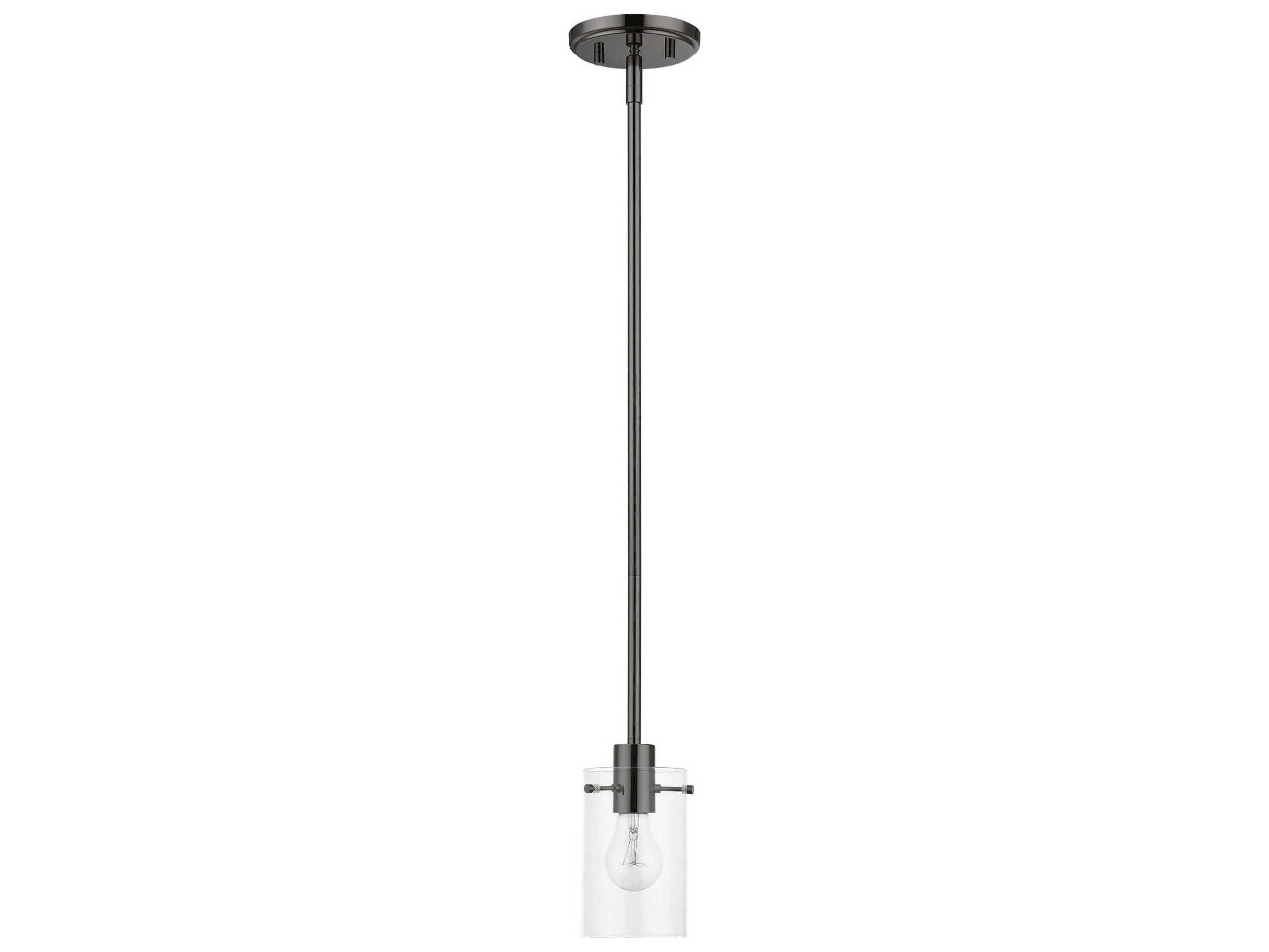 Livex Lighting Munich 1-Light Black Chrome Glass Cylinder Mini Pendant