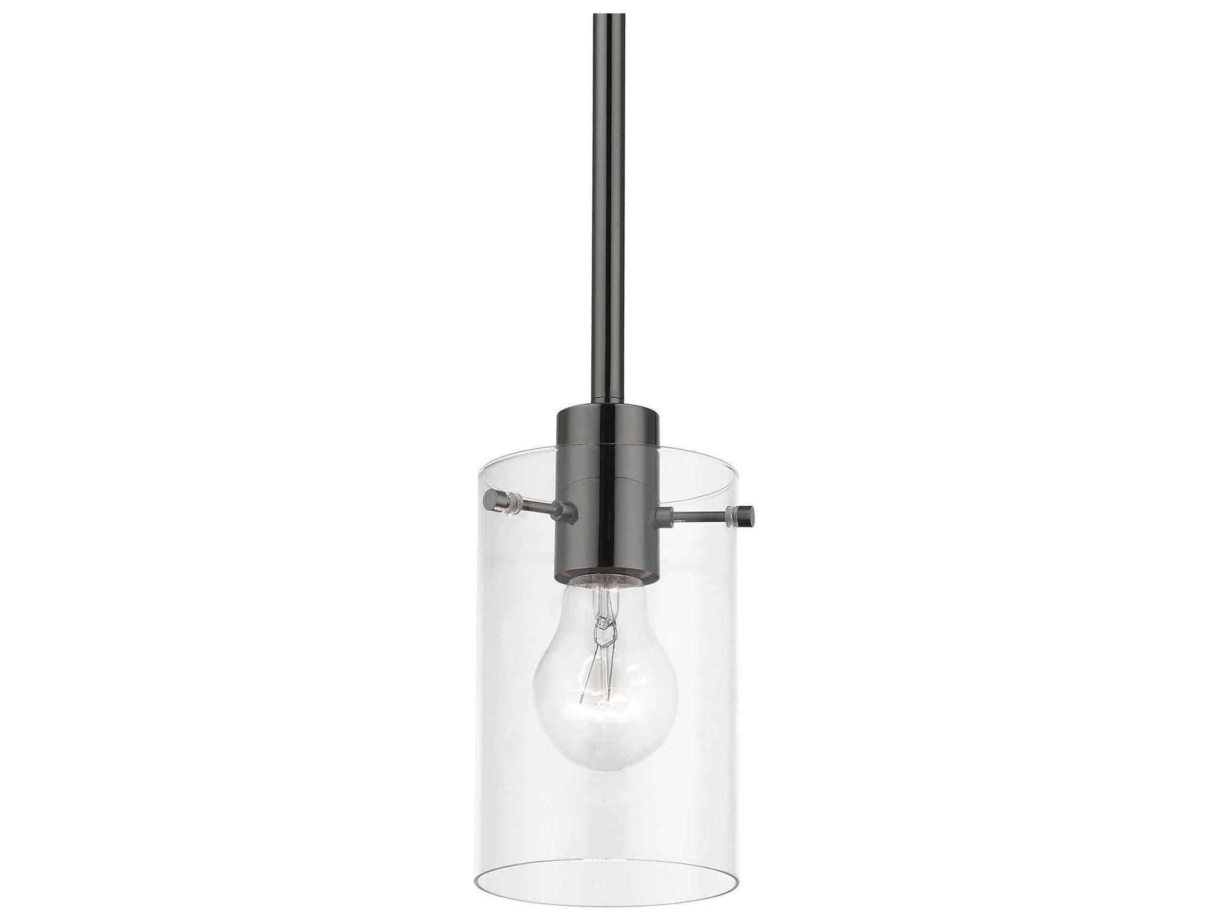 Livex Lighting Munich 1-Light Black Chrome Glass Cylinder Mini Pendant