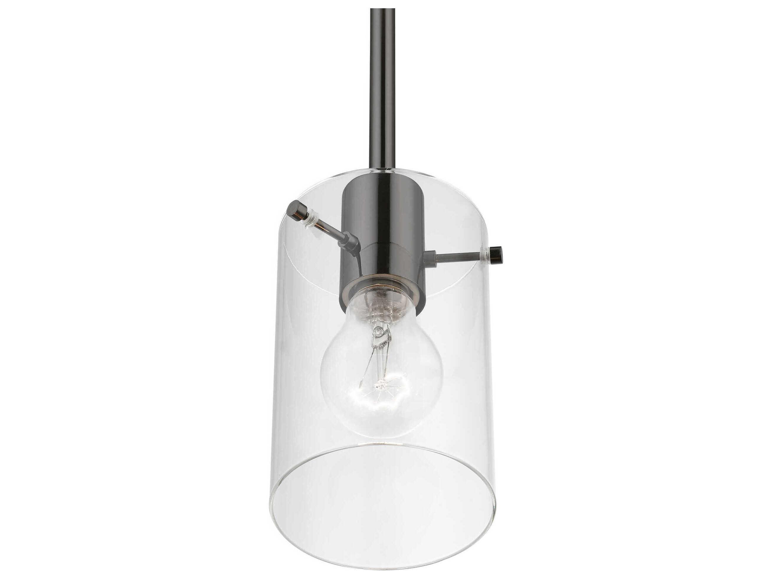 Livex Lighting Munich 1-Light Black Chrome Glass Cylinder Mini Pendant